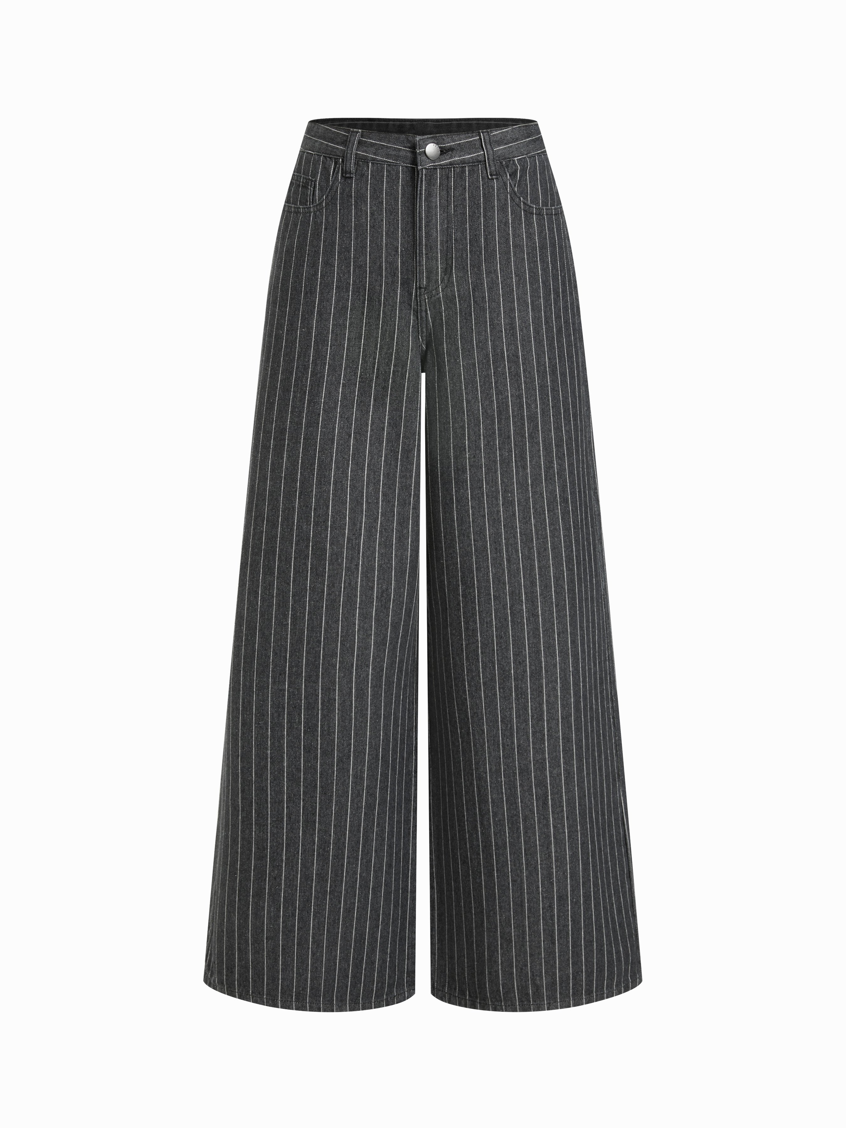Denim Low-Rise Baggy Trousers - Black Stripe