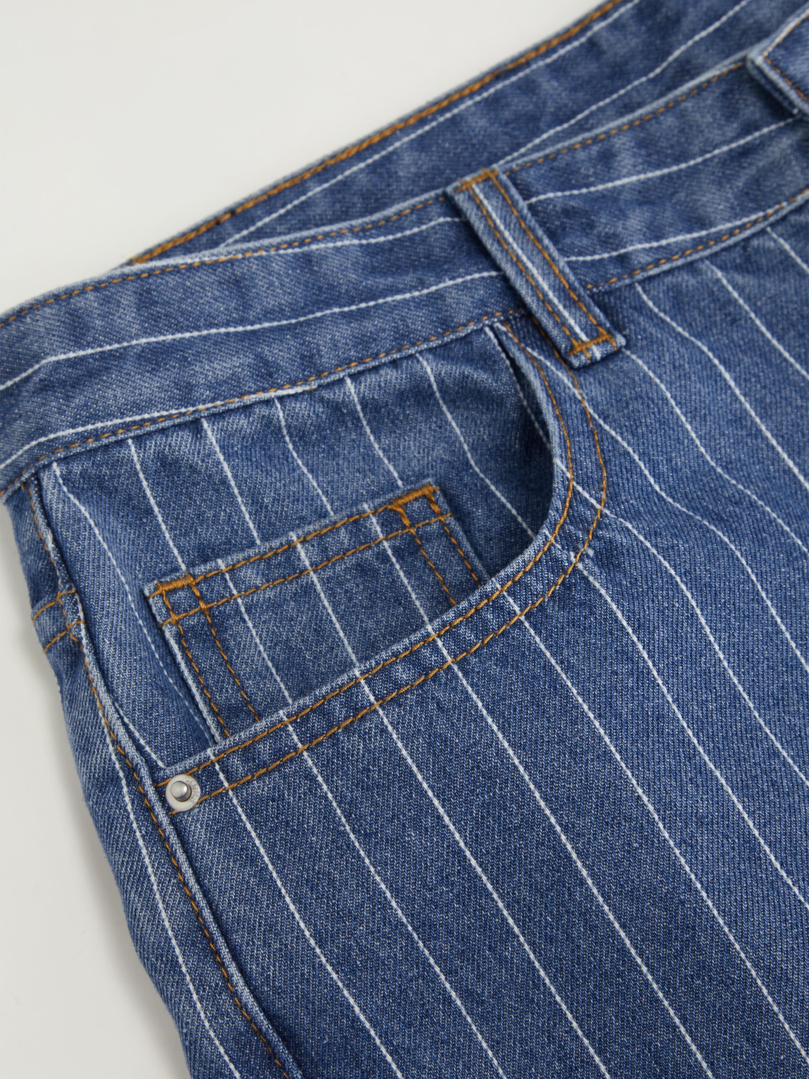 Denim Low-Rise Baggy Trousers - Blue Stripe