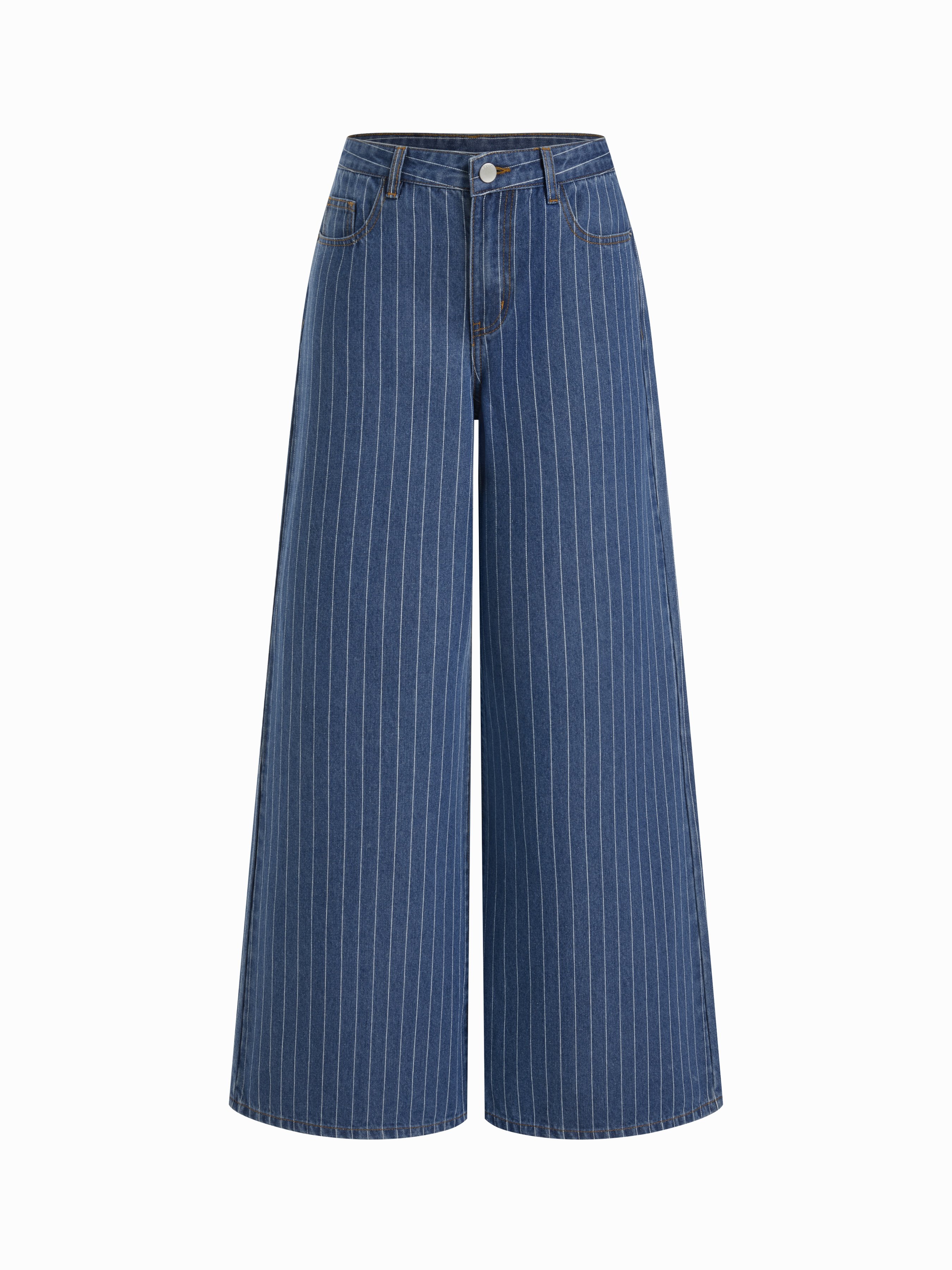 Denim Low-Rise Baggy Trousers - Blue Stripe