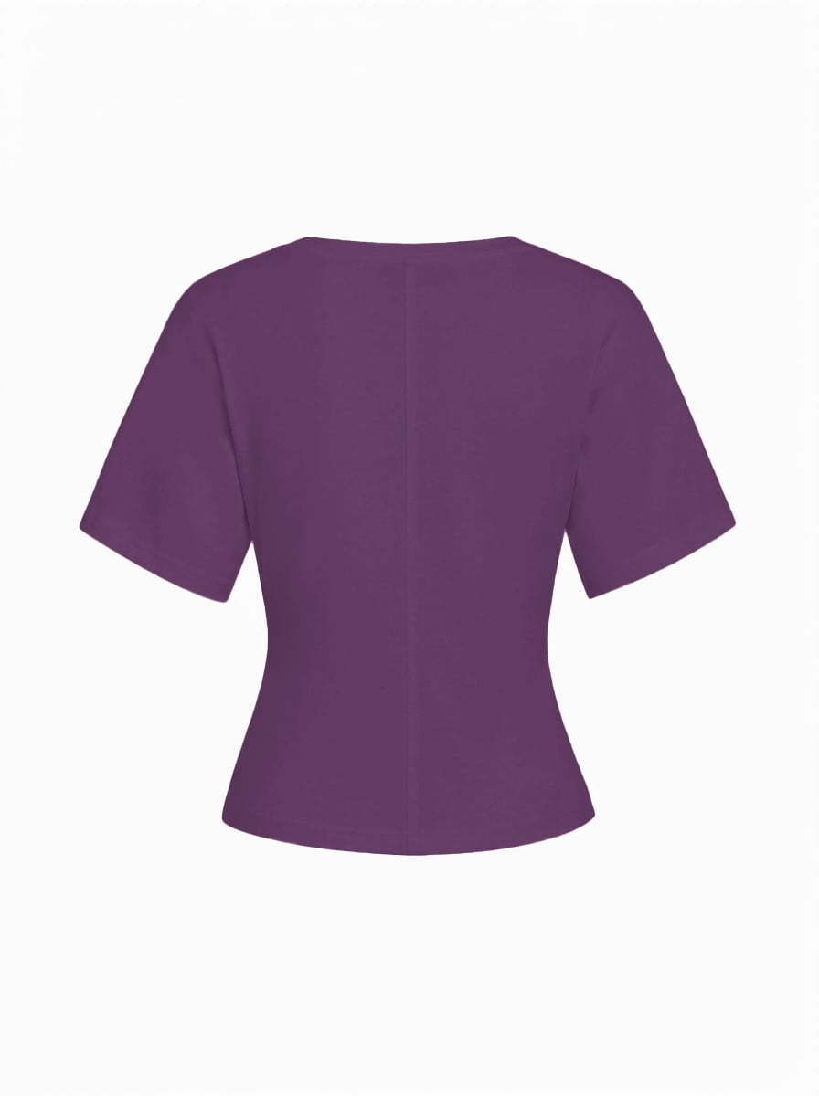 Cotton-blend High Stretch V-neck Short Sleeve Tee - Purple Fig