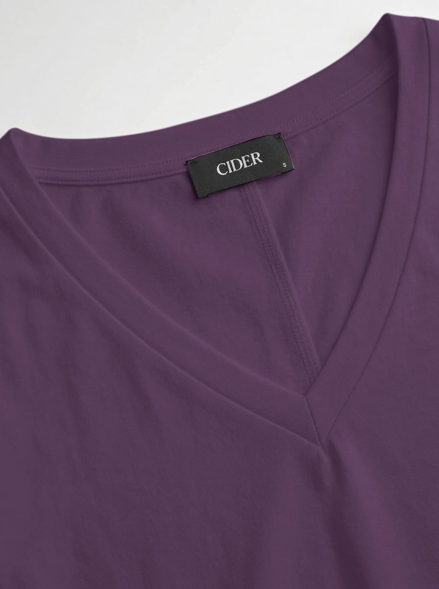 Cotton-blend High Stretch V-neck Short Sleeve Tee - Purple Fig