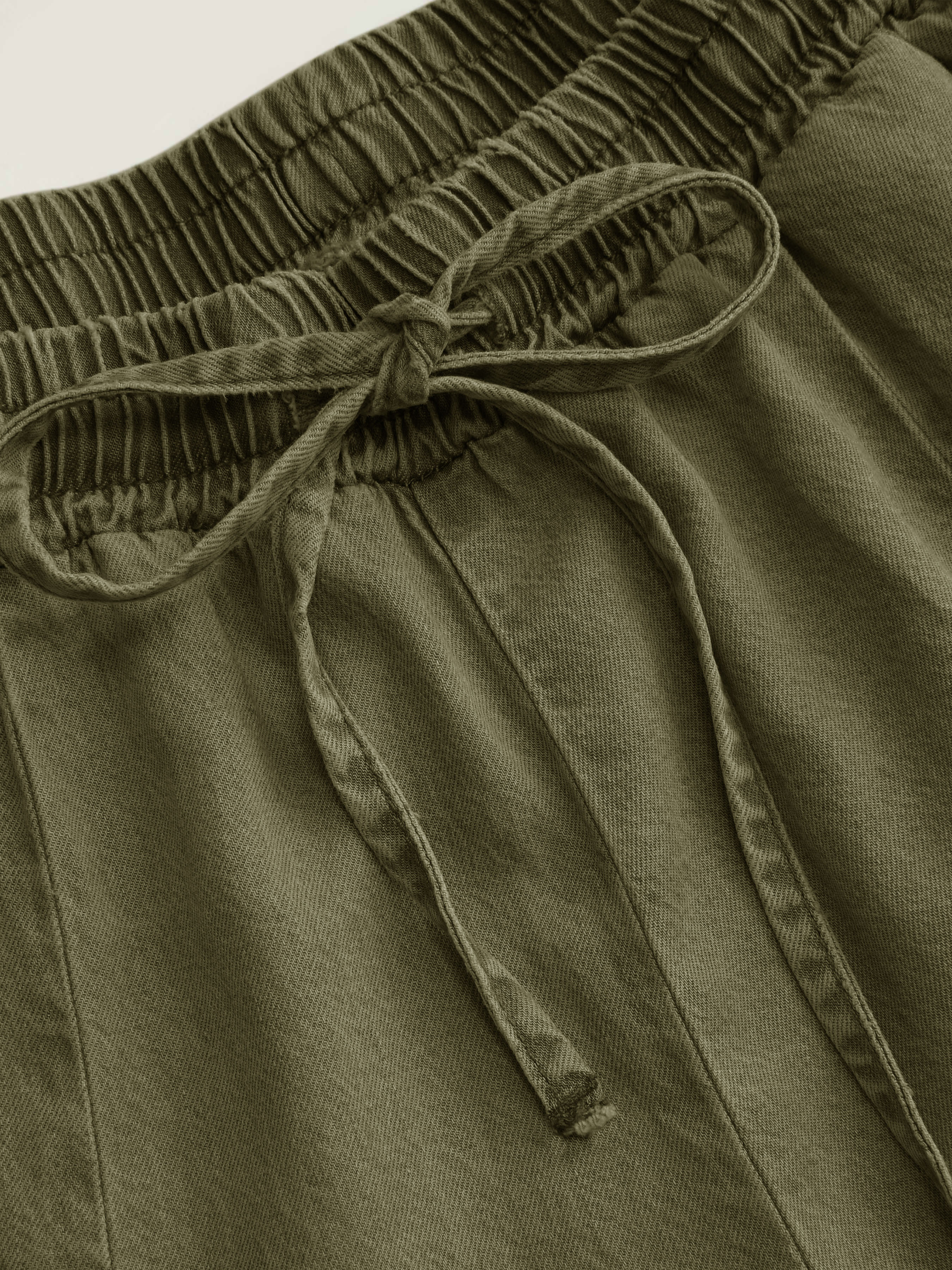 Denim Mid Rise Drawstring Ruched Wide Leg Jeans - Olive Green
