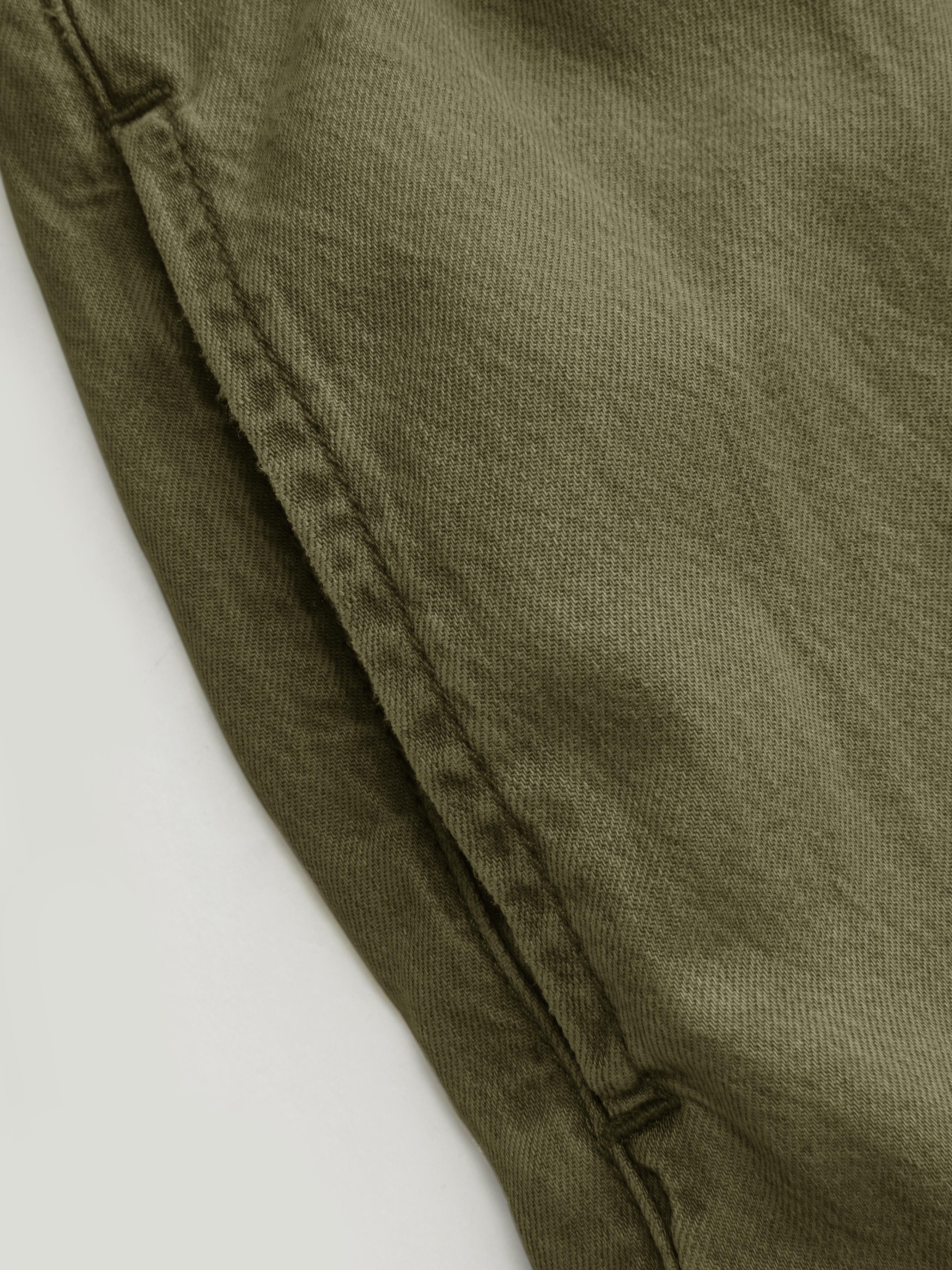 Denim Mid Rise Drawstring Ruched Wide Leg Jeans - Olive Green