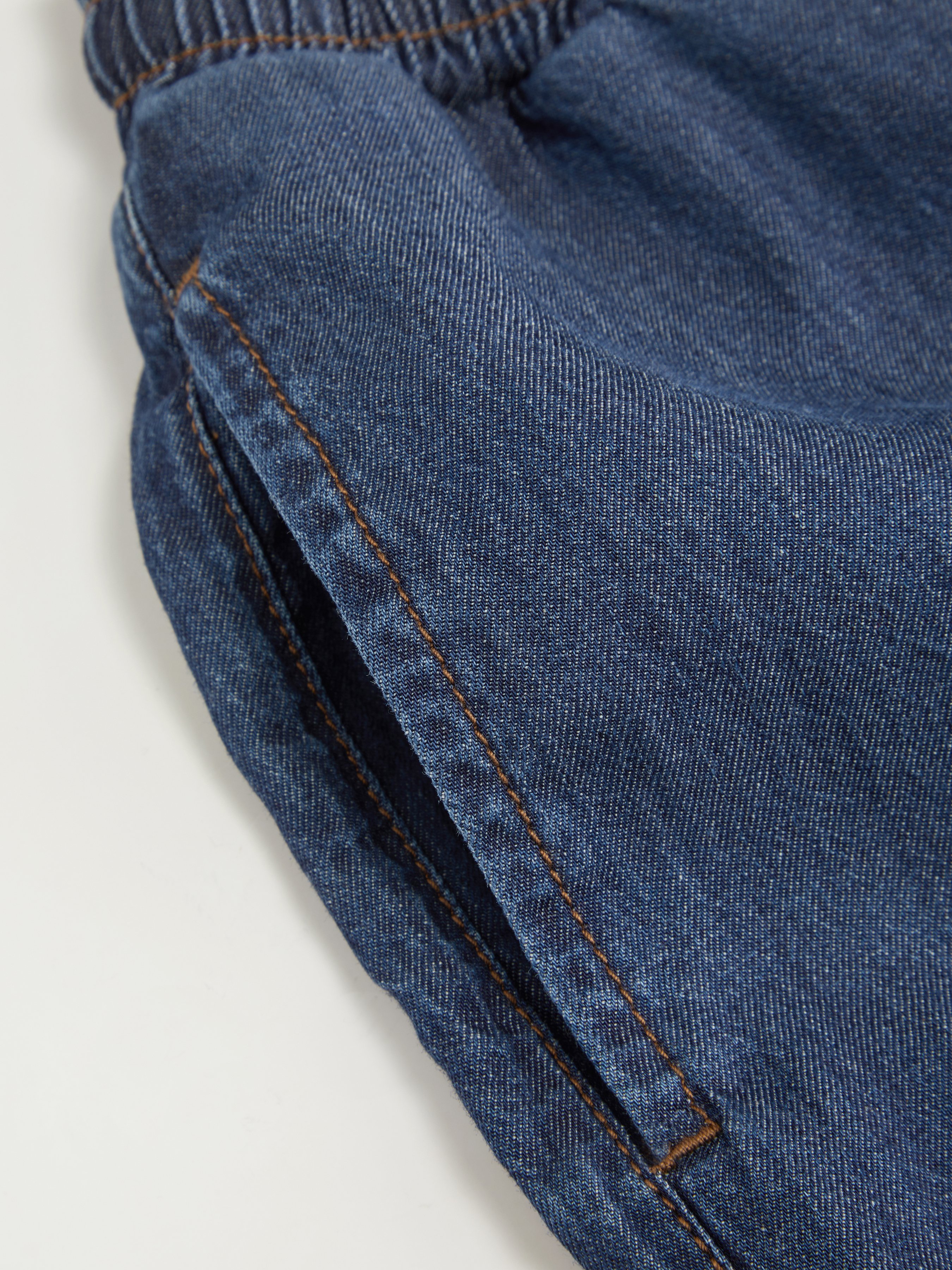 Denim Mid Rise Drawstring Ruched Wide Leg Jeans - Dark denim