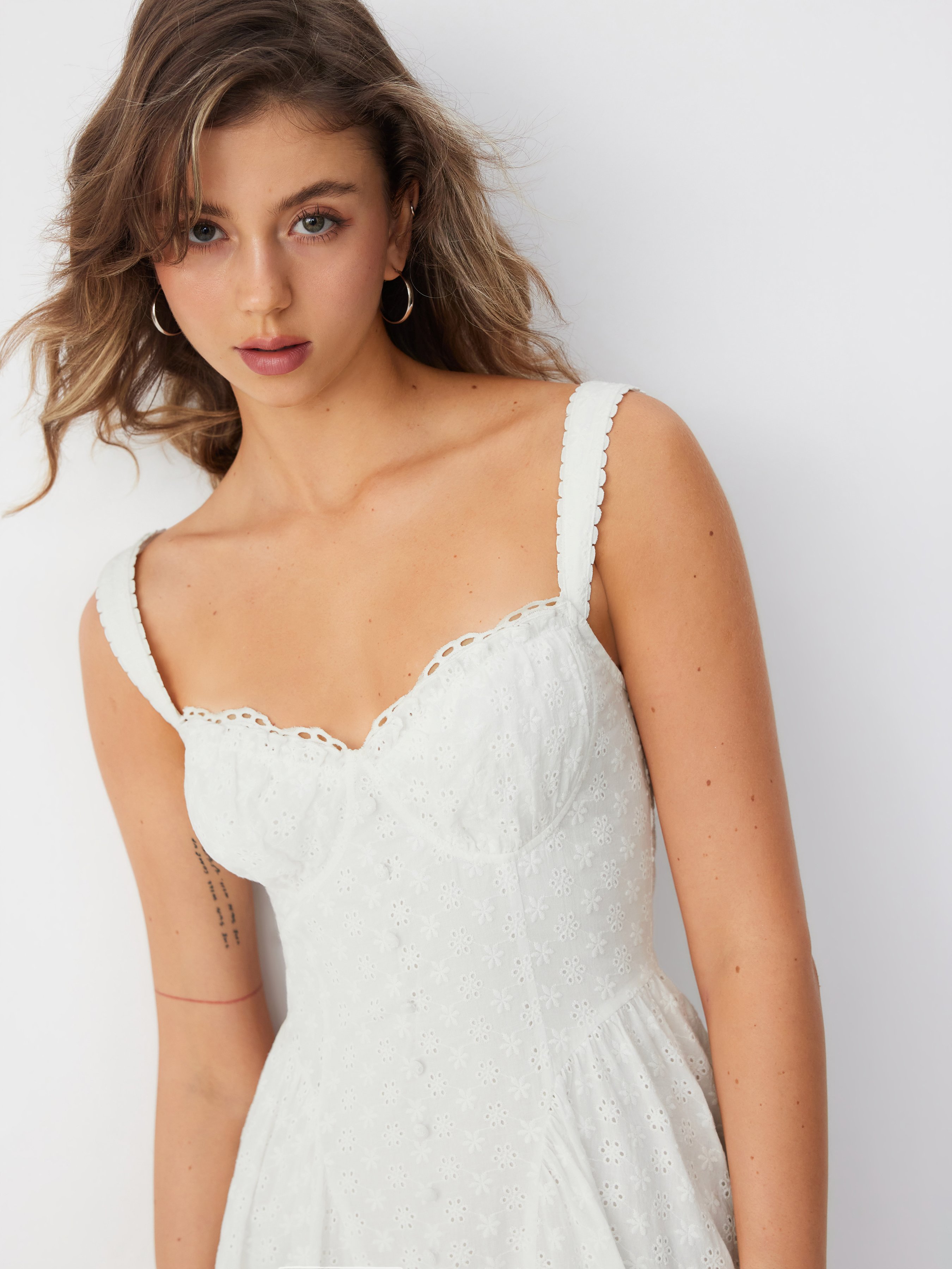 Cotton-blend Sculptural U-neckline Ruffled Lace Up Flared Maxi Dress - Ivory