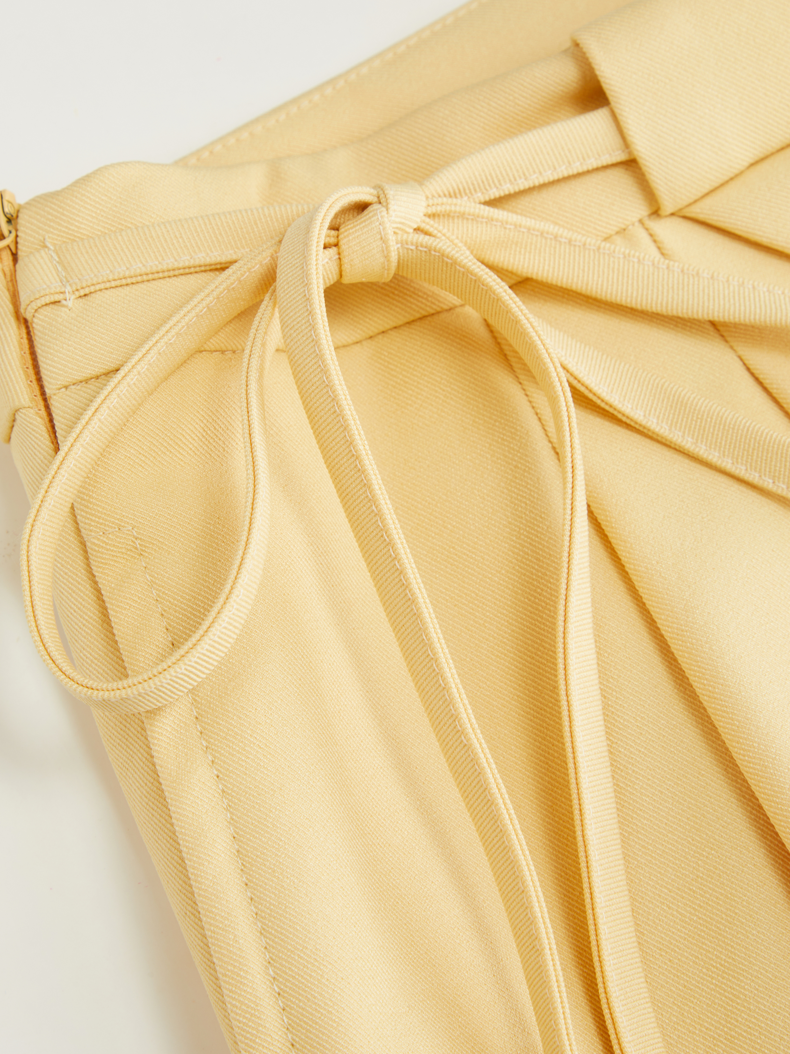 Mid Rise Tie Side Knotted Pleated Wide Leg Trousers - Light Yellow