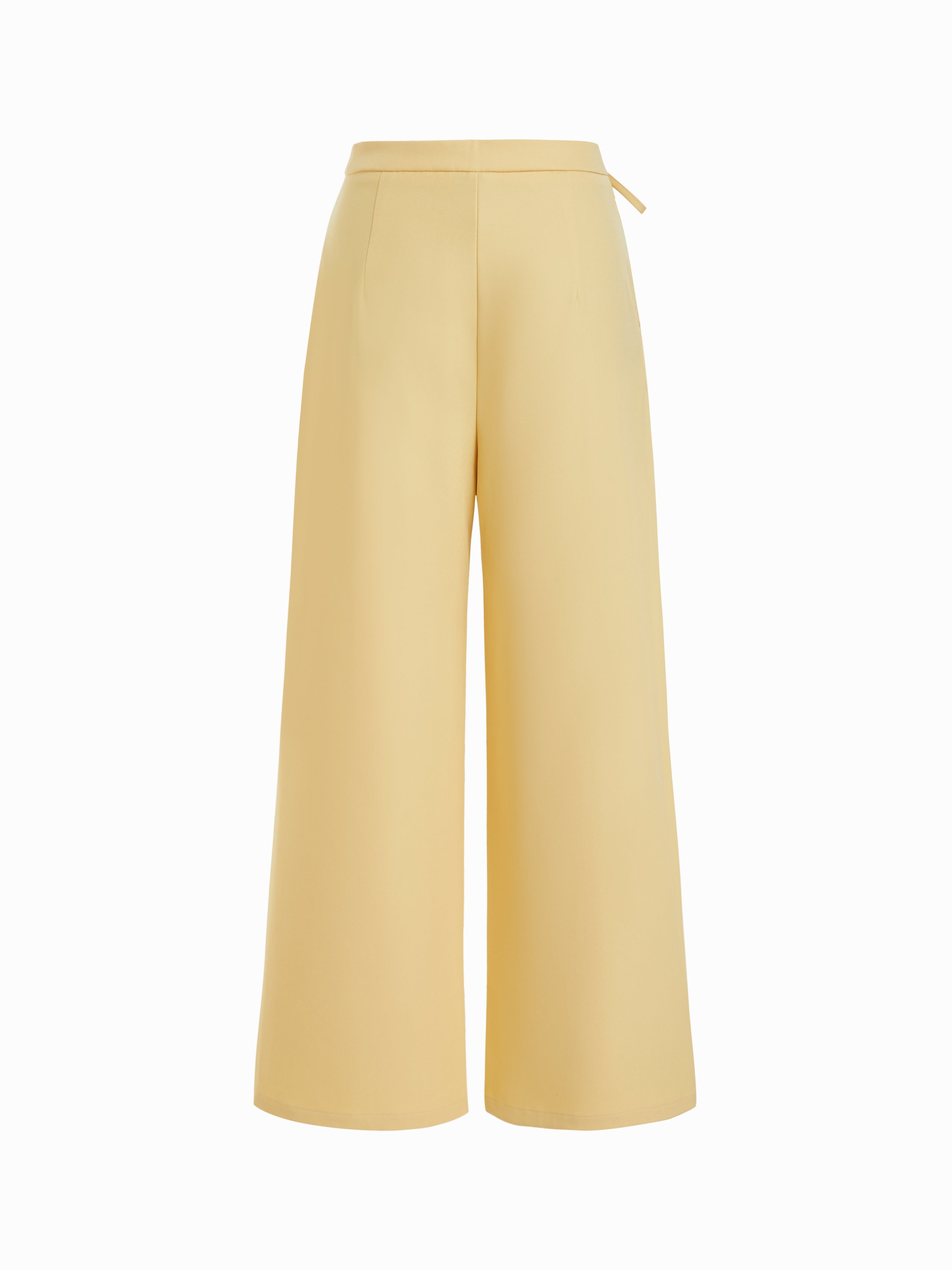 Mid Rise Tie Side Knotted Pleated Wide Leg Trousers - Light Yellow