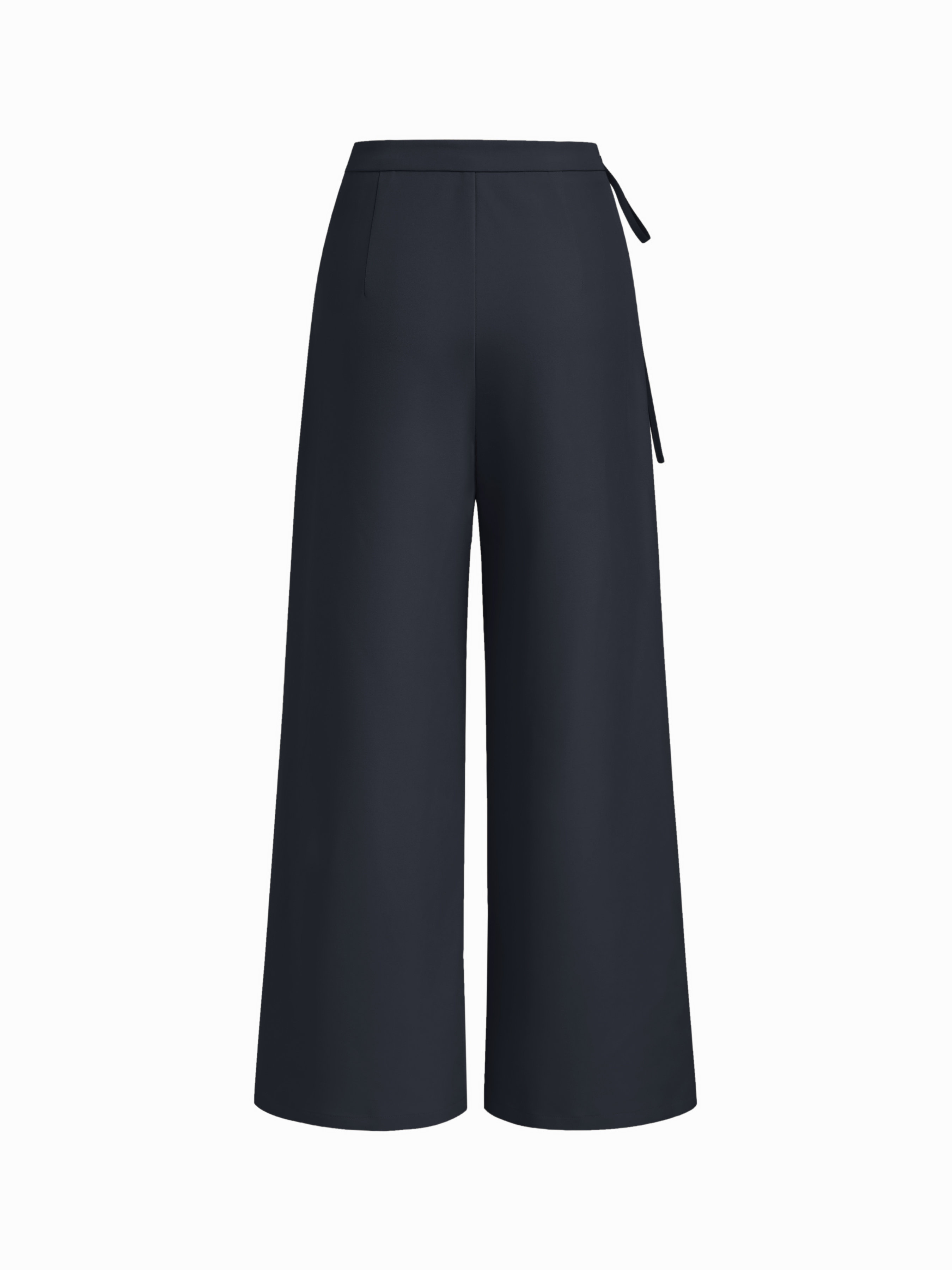 Mid Rise Tie Side Knotted Pleated Wide Leg Trousers - Dark Navy