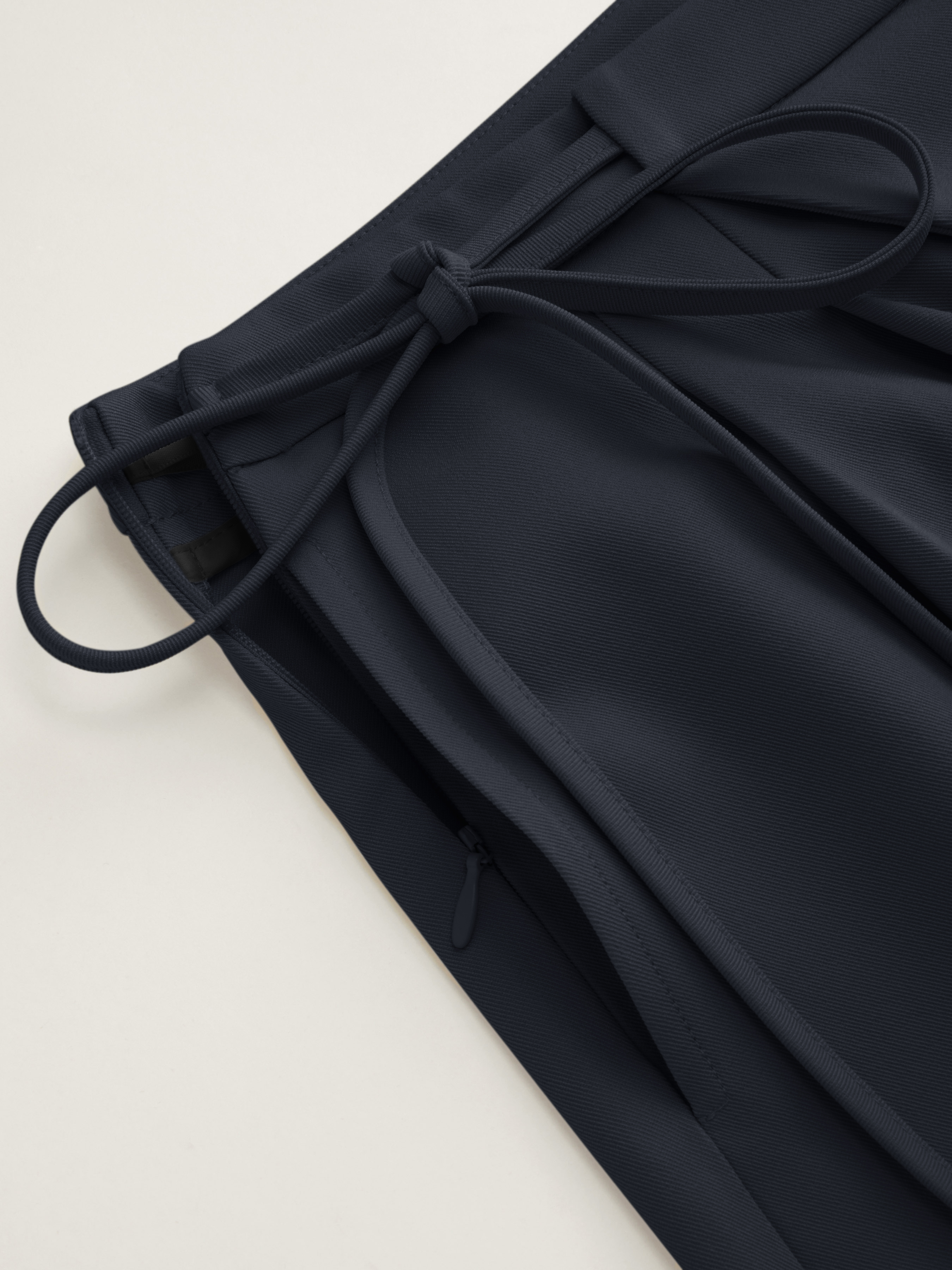 Mid Rise Tie Side Knotted Pleated Wide Leg Trousers - Dark Navy