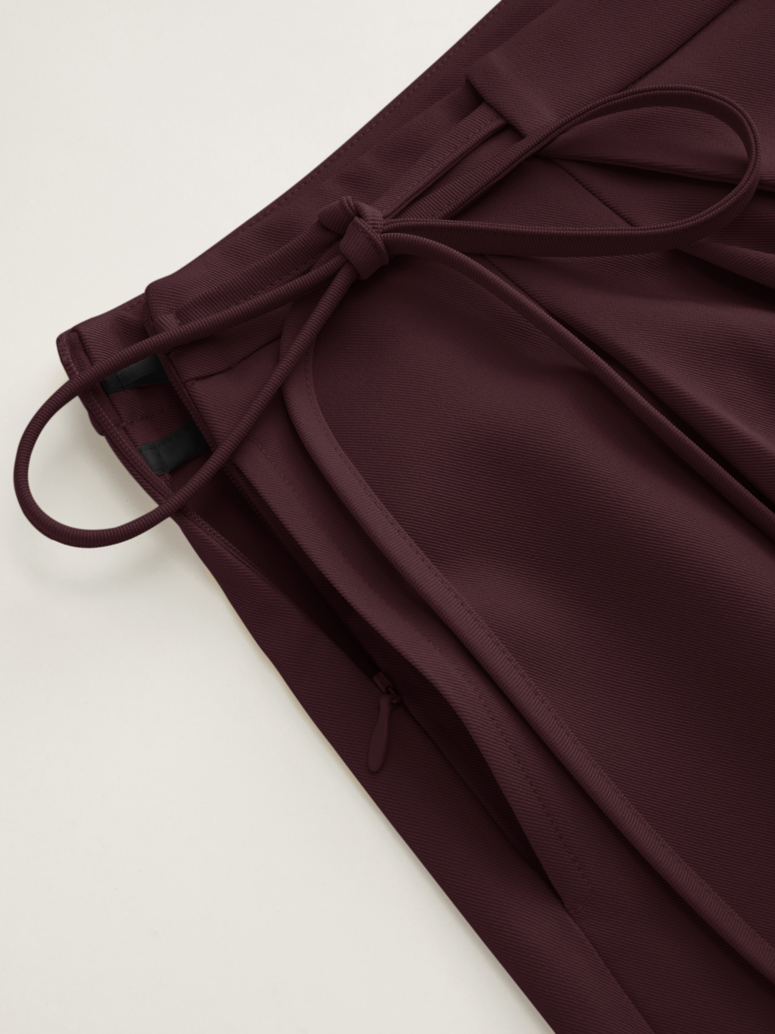 Mid Rise Tie Side Knotted Pleated Wide Leg Trousers - Burgundy
