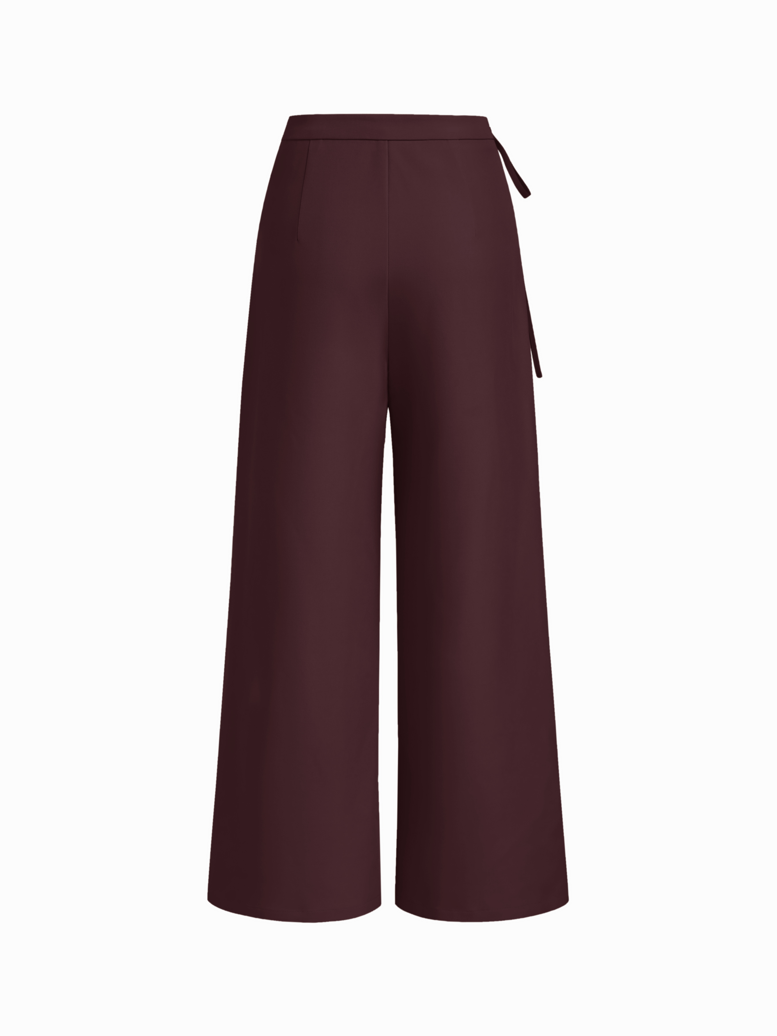 Mid Rise Tie Side Knotted Pleated Wide Leg Trousers - Burgundy