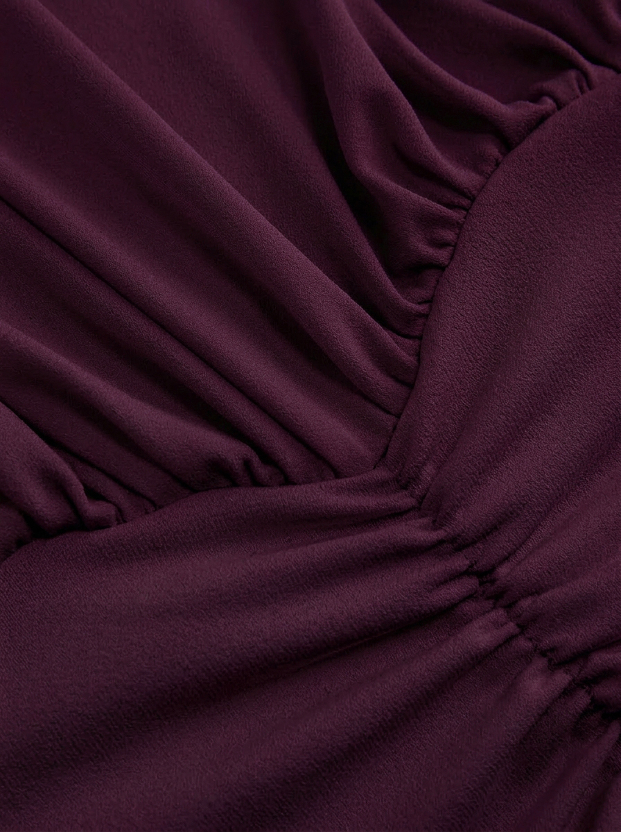 Draped Ruched Round Neckline Sleeveless Top - Purple Fig