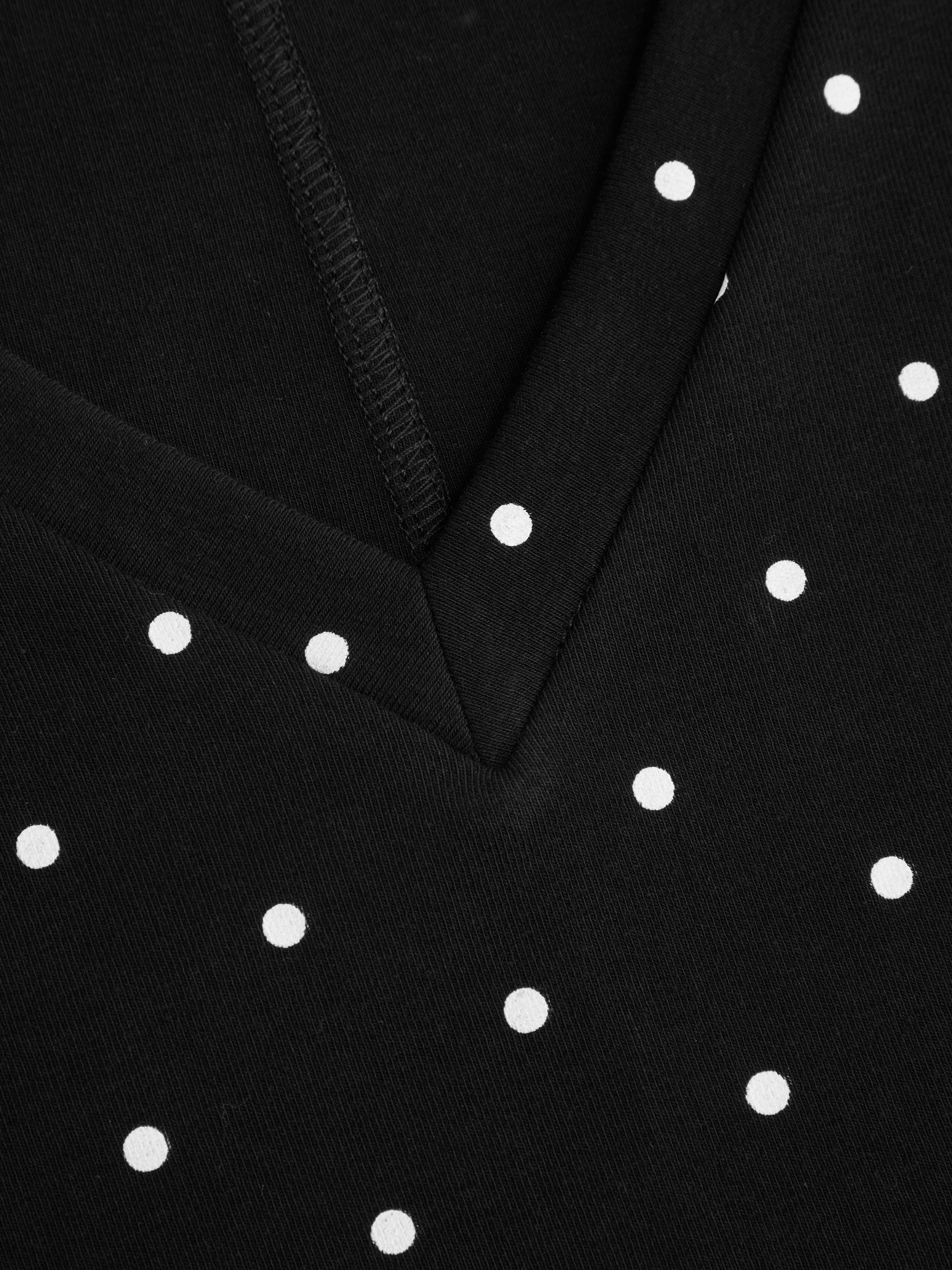 Cotton-blend High Stretch V-neck Short Sleeve Tee - Black Polka Dots