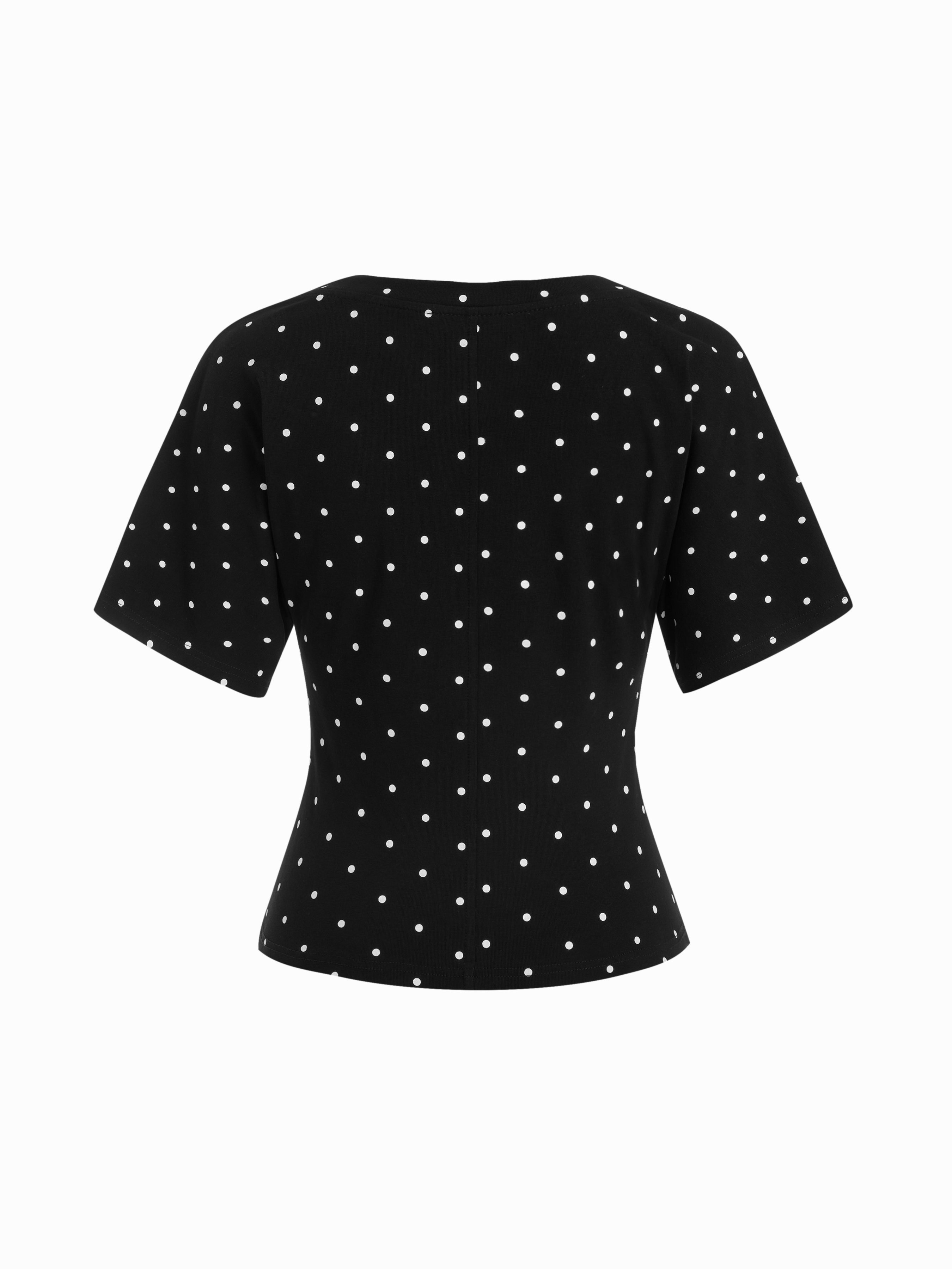 Cotton-blend High Stretch V-neck Short Sleeve Tee - Black Polka Dots