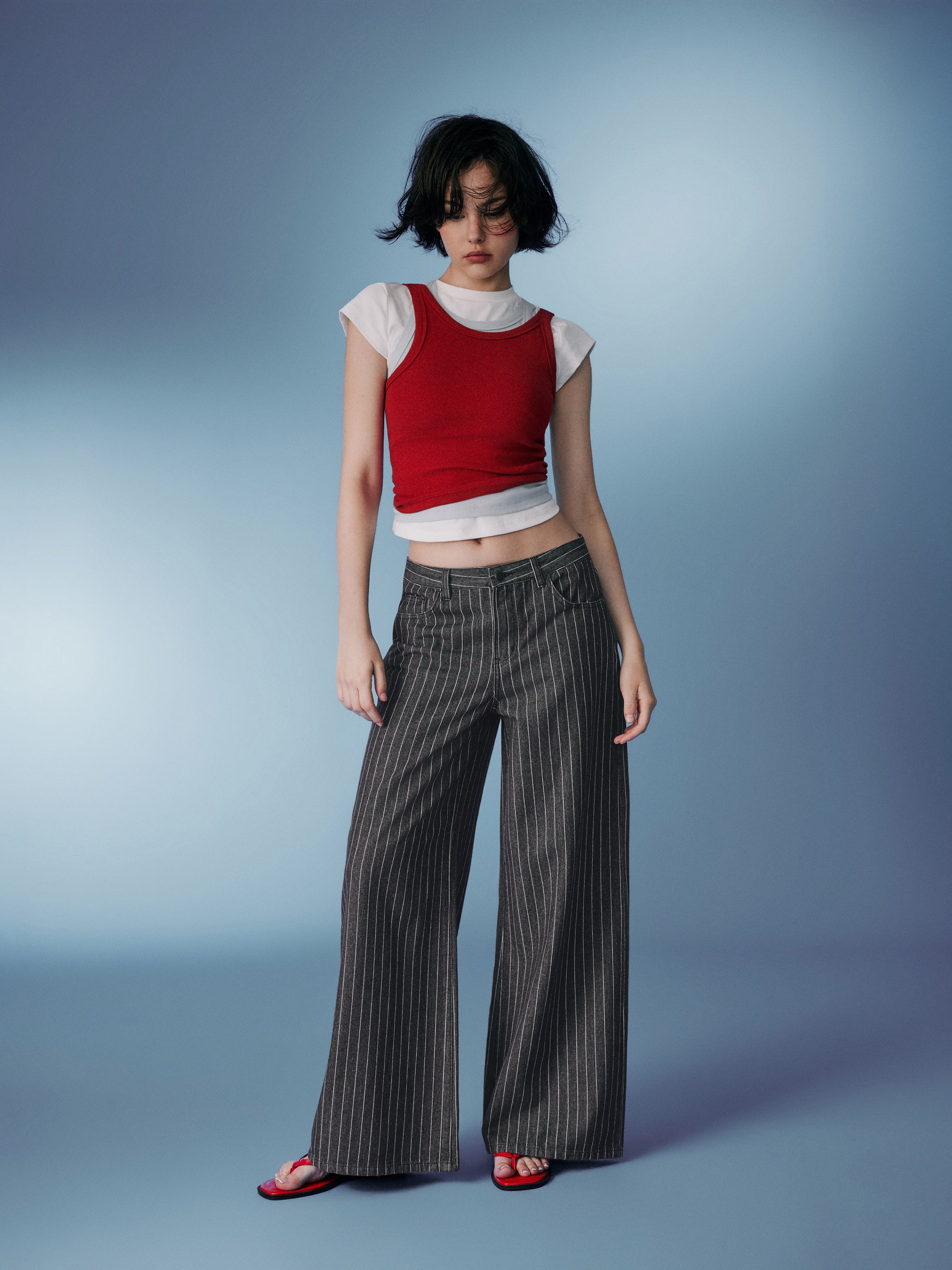 Denim Low-Rise Baggy Trousers - Black Stripe