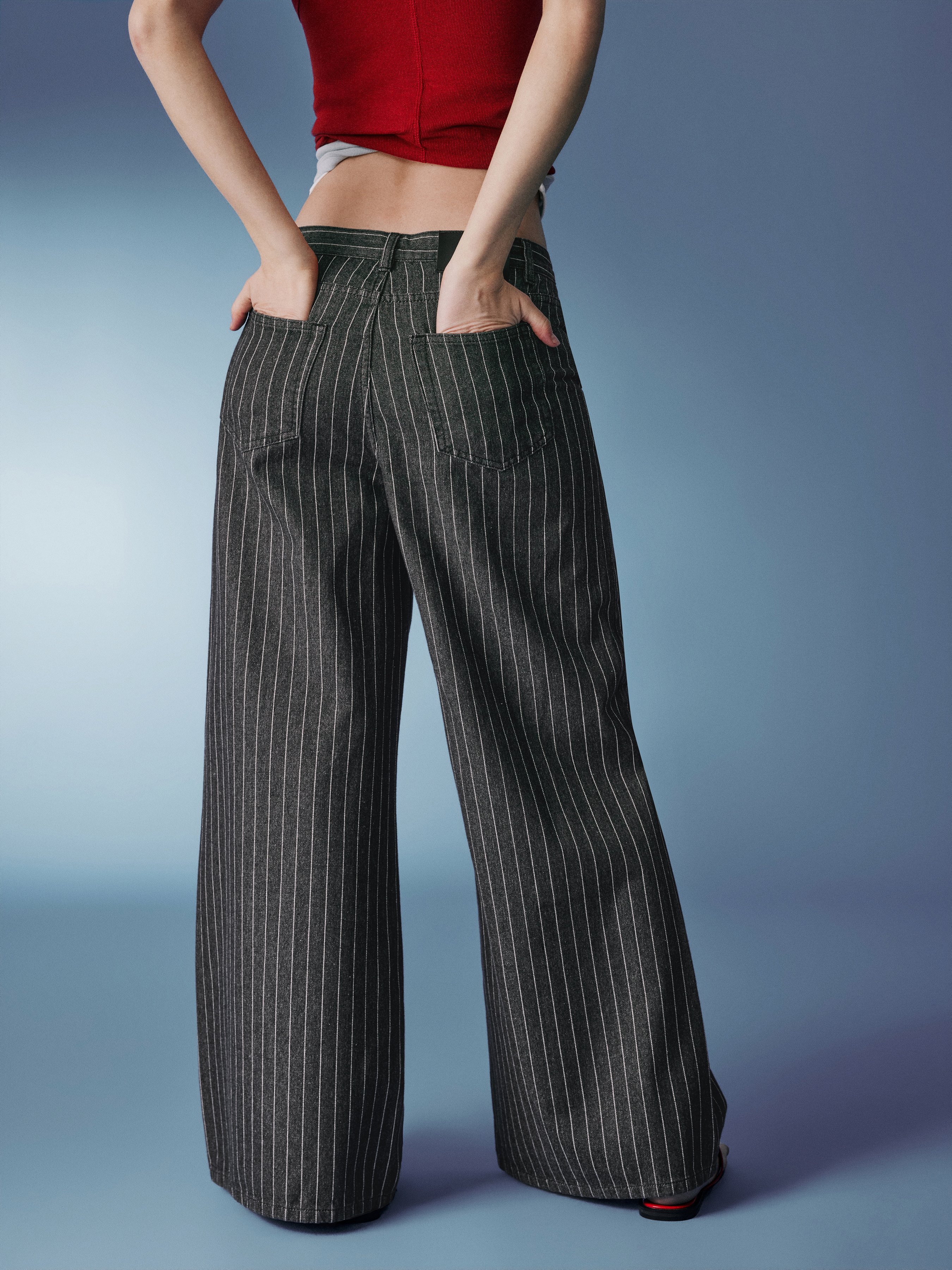 Denim Low-Rise Baggy Trousers - Black Stripe