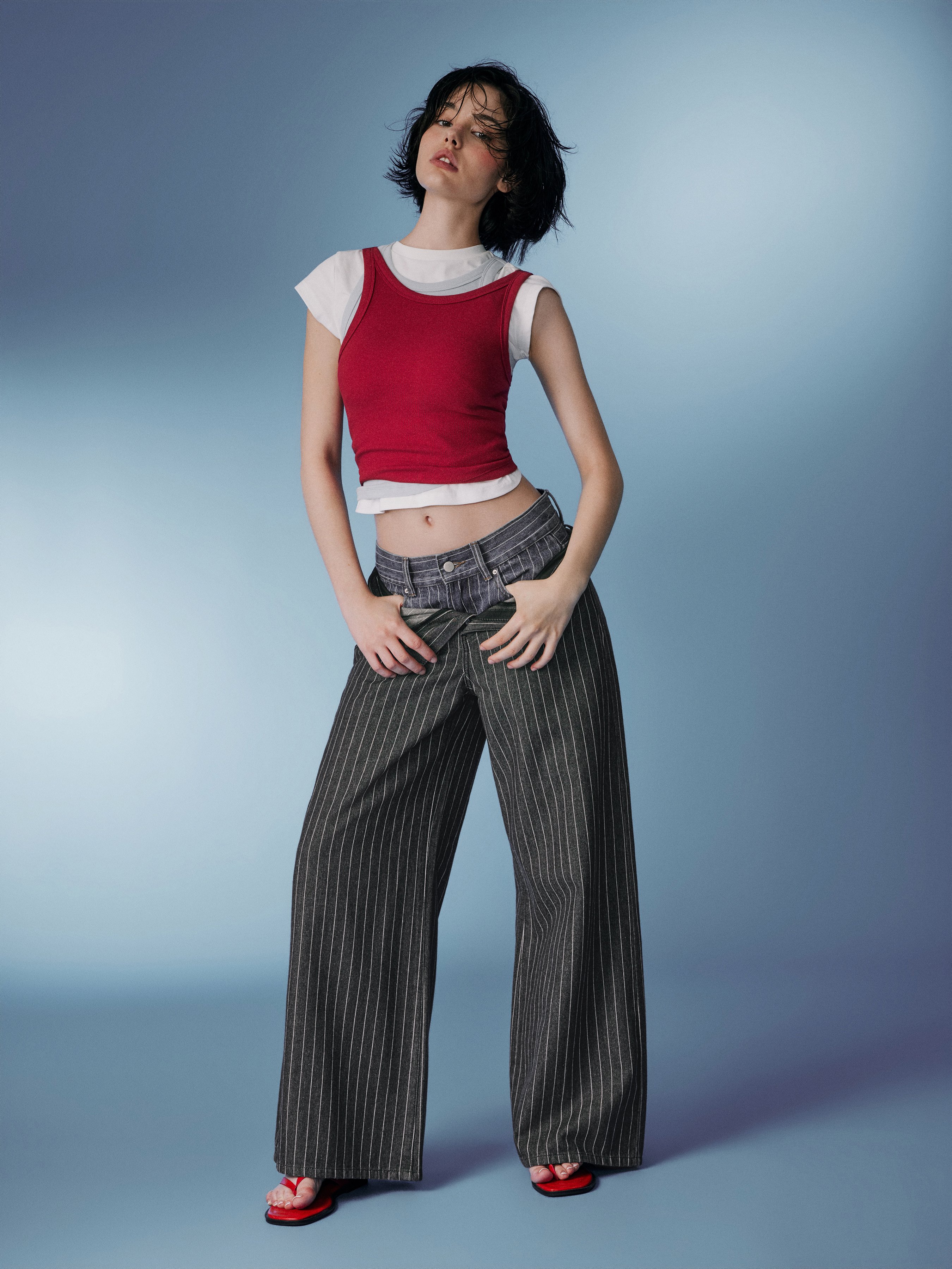 Denim Low-Rise Baggy Trousers - Black Stripe