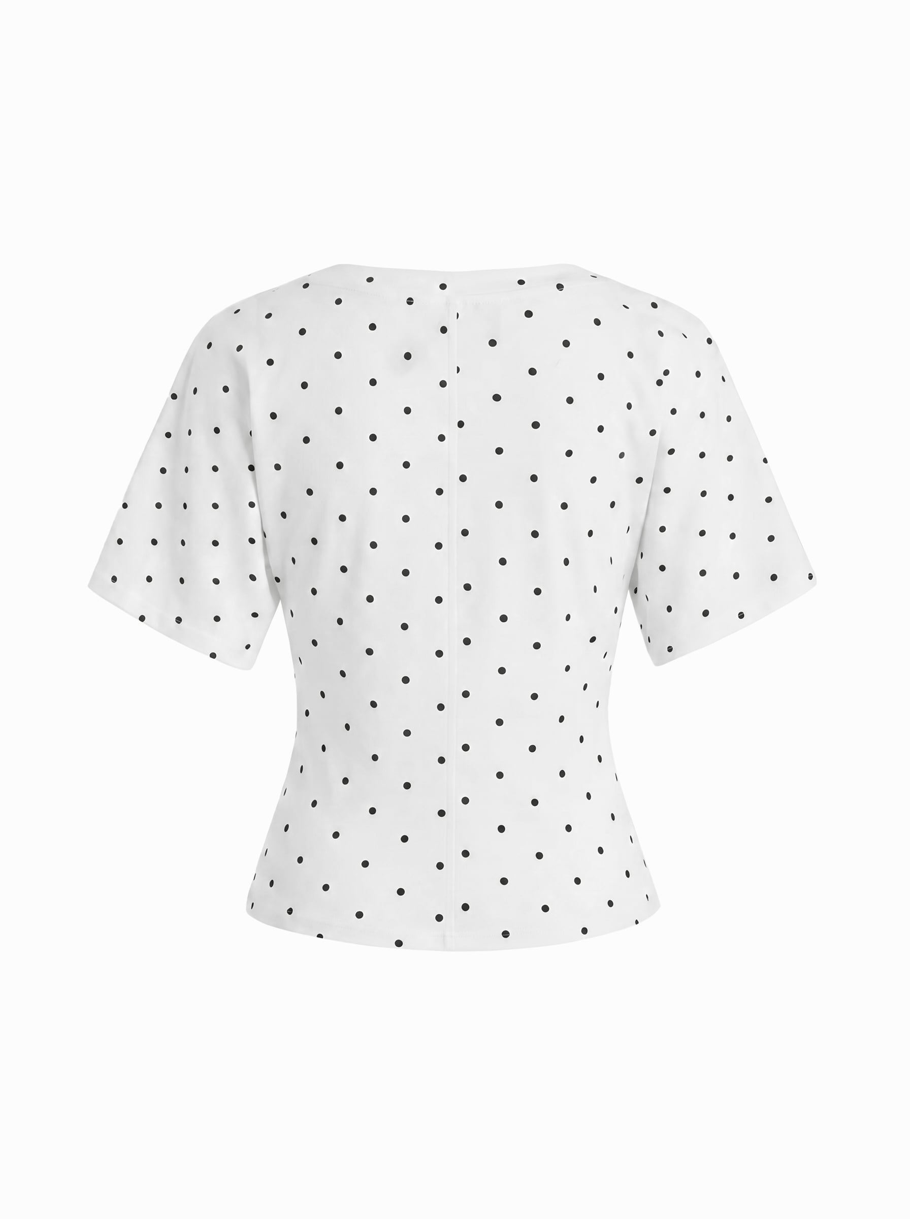 Cotton-blend High Stretch V-neck Short Sleeve Tee - White Polka Dots