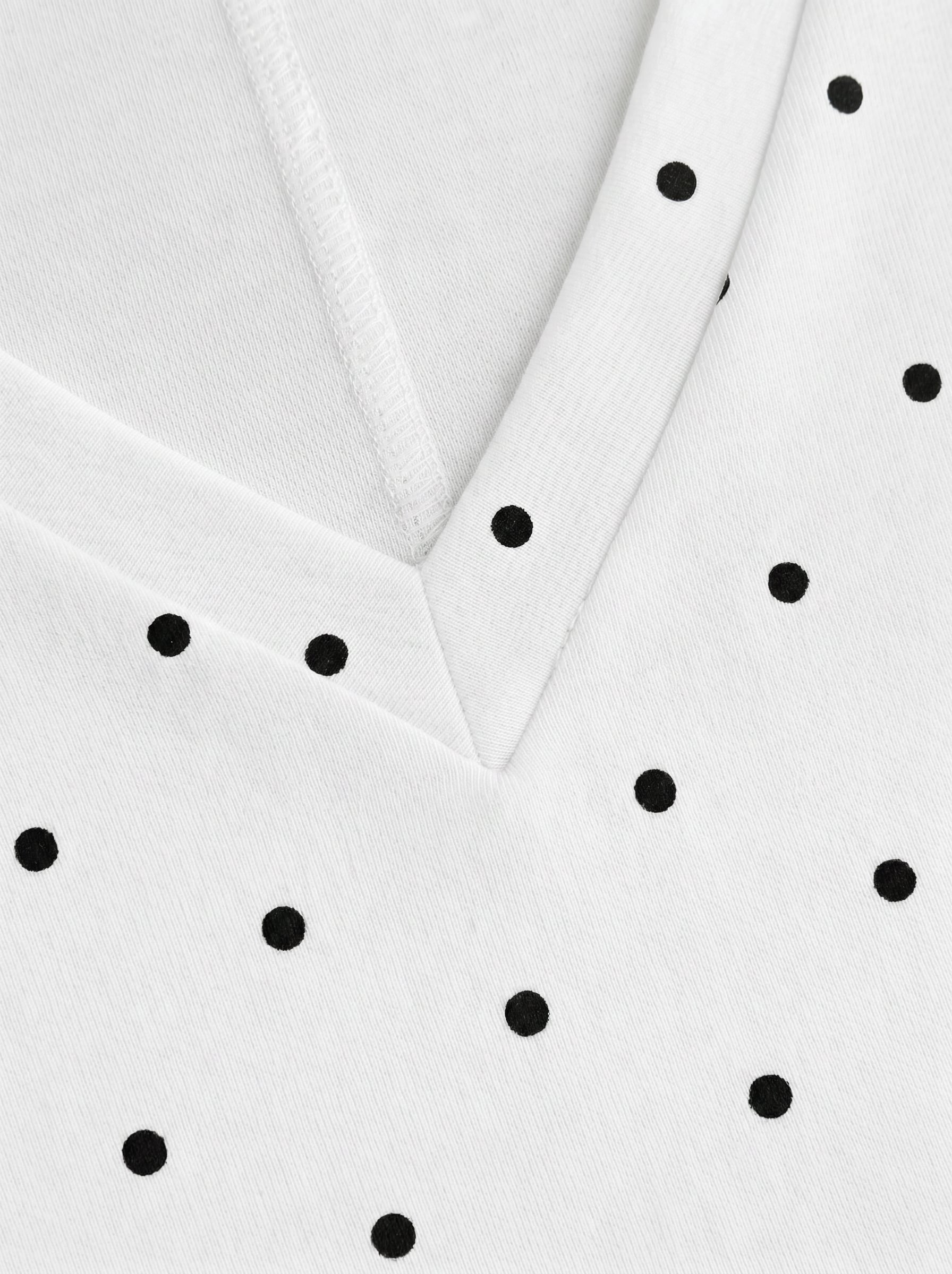 Cotton-blend High Stretch V-neck Short Sleeve Tee - White Polka Dots
