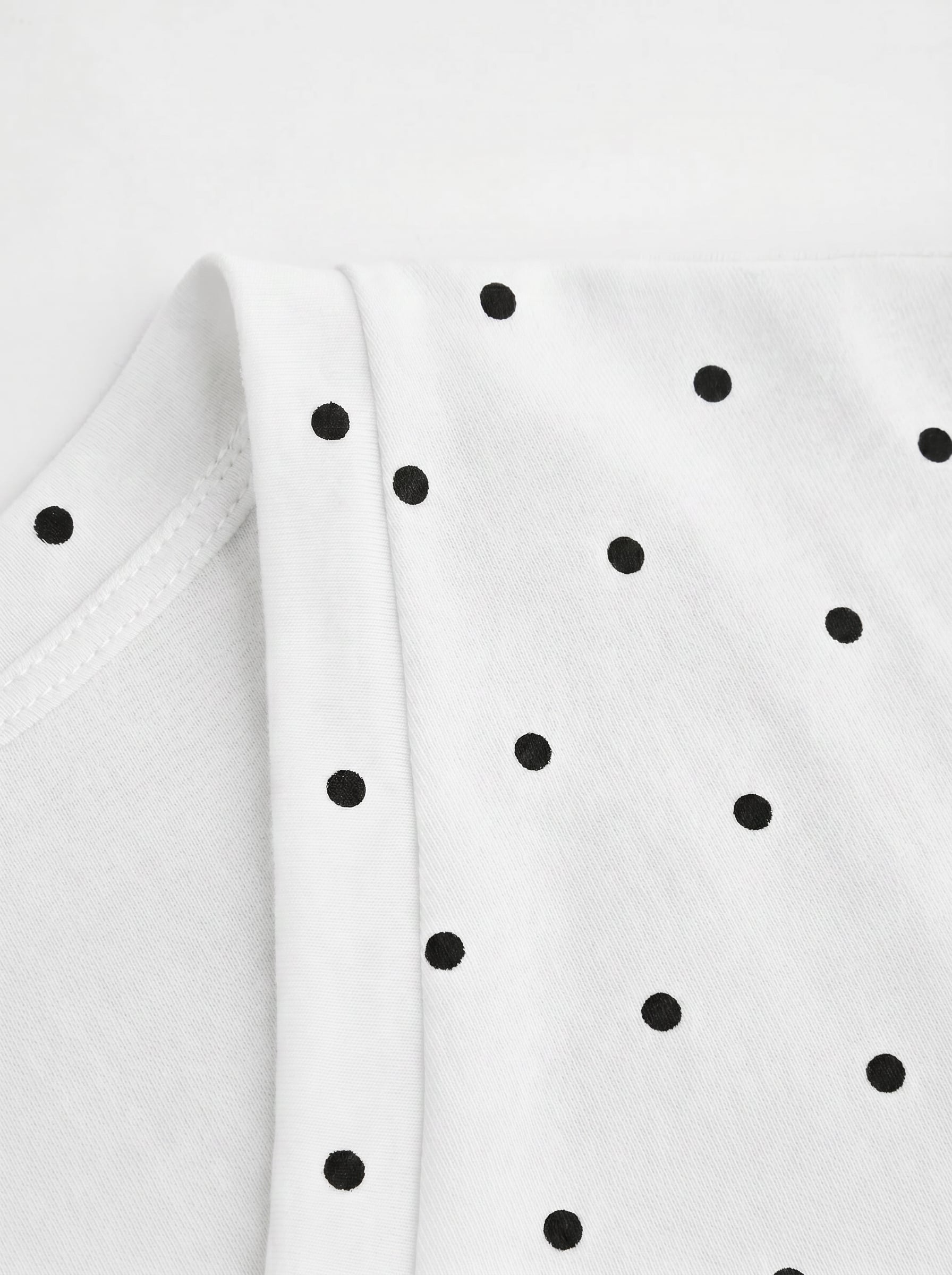 Cotton-blend High Stretch V-neck Short Sleeve Tee - White Polka Dots