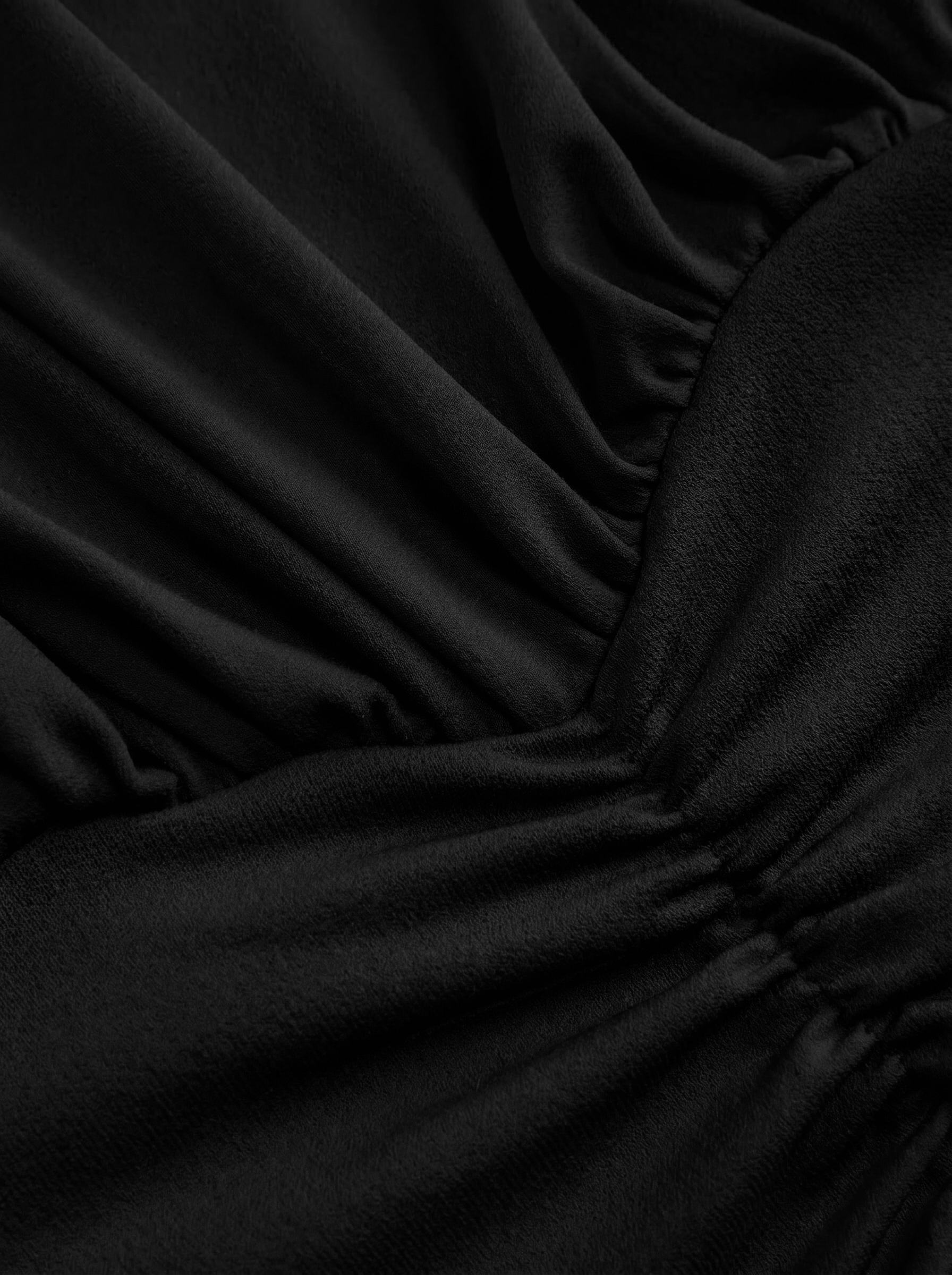 Draped Ruched Round Neckline Sleeveless Top - Black