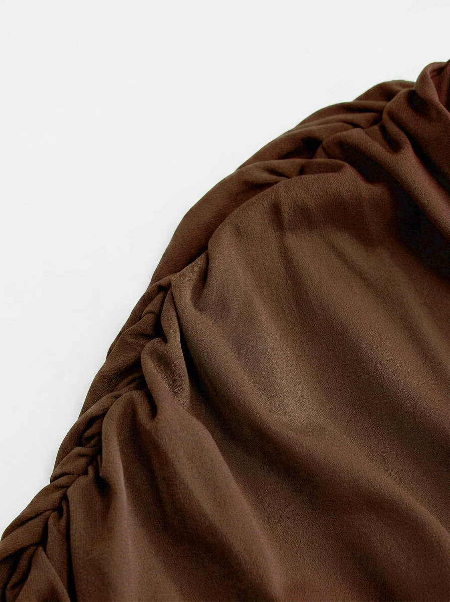 Draped Ruched Round Neckline Sleeveless Top - Brown