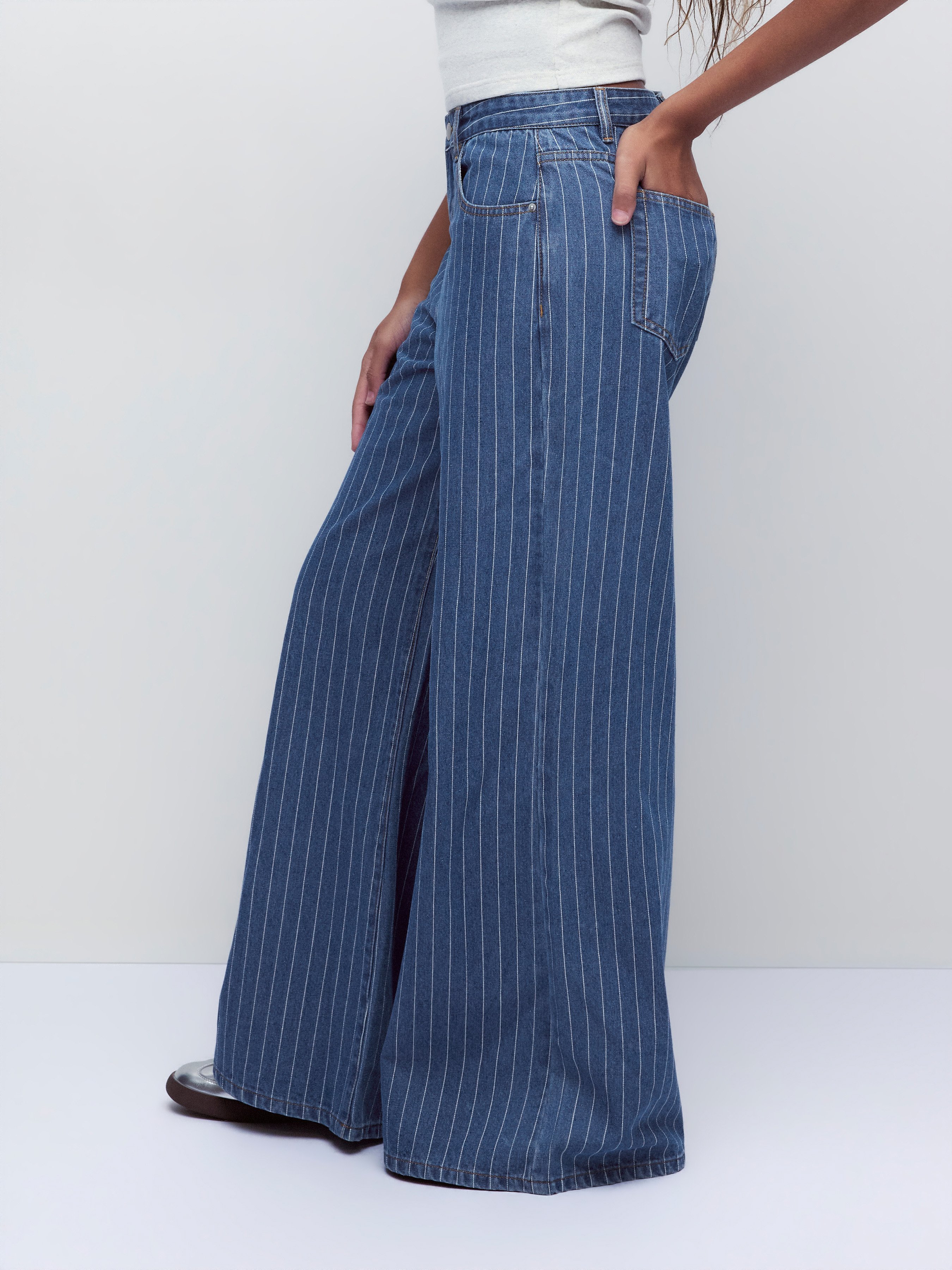 Denim Low-Rise Baggy Trousers - Blue Stripe
