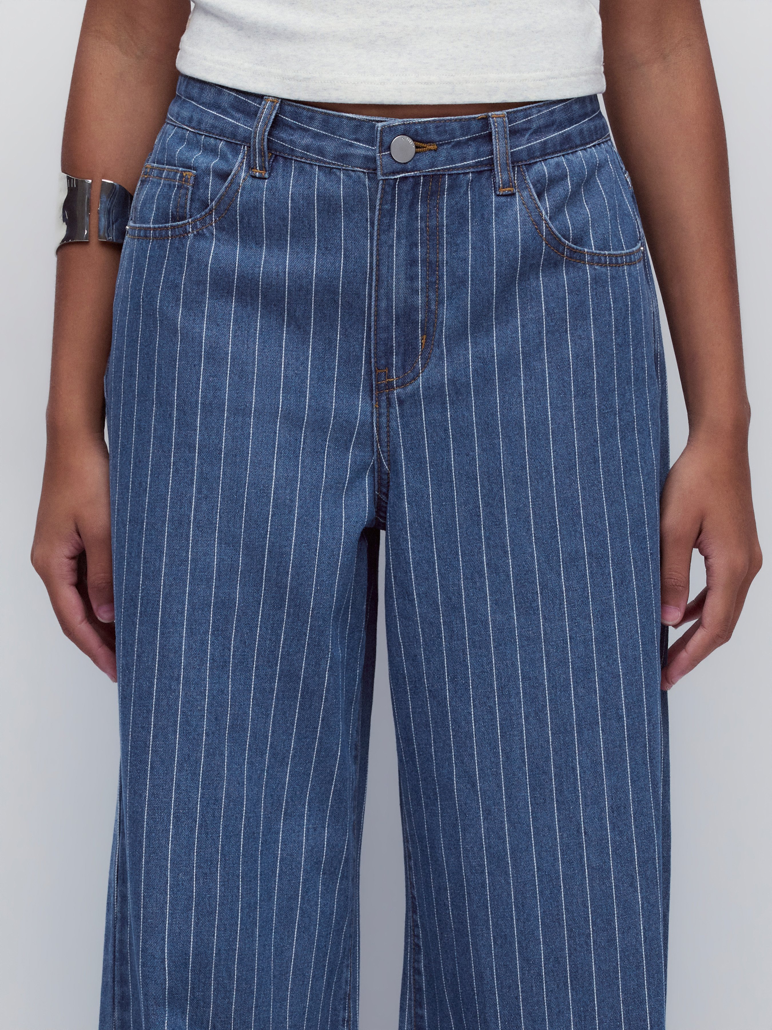 Denim Low-Rise Baggy Trousers - Blue Stripe