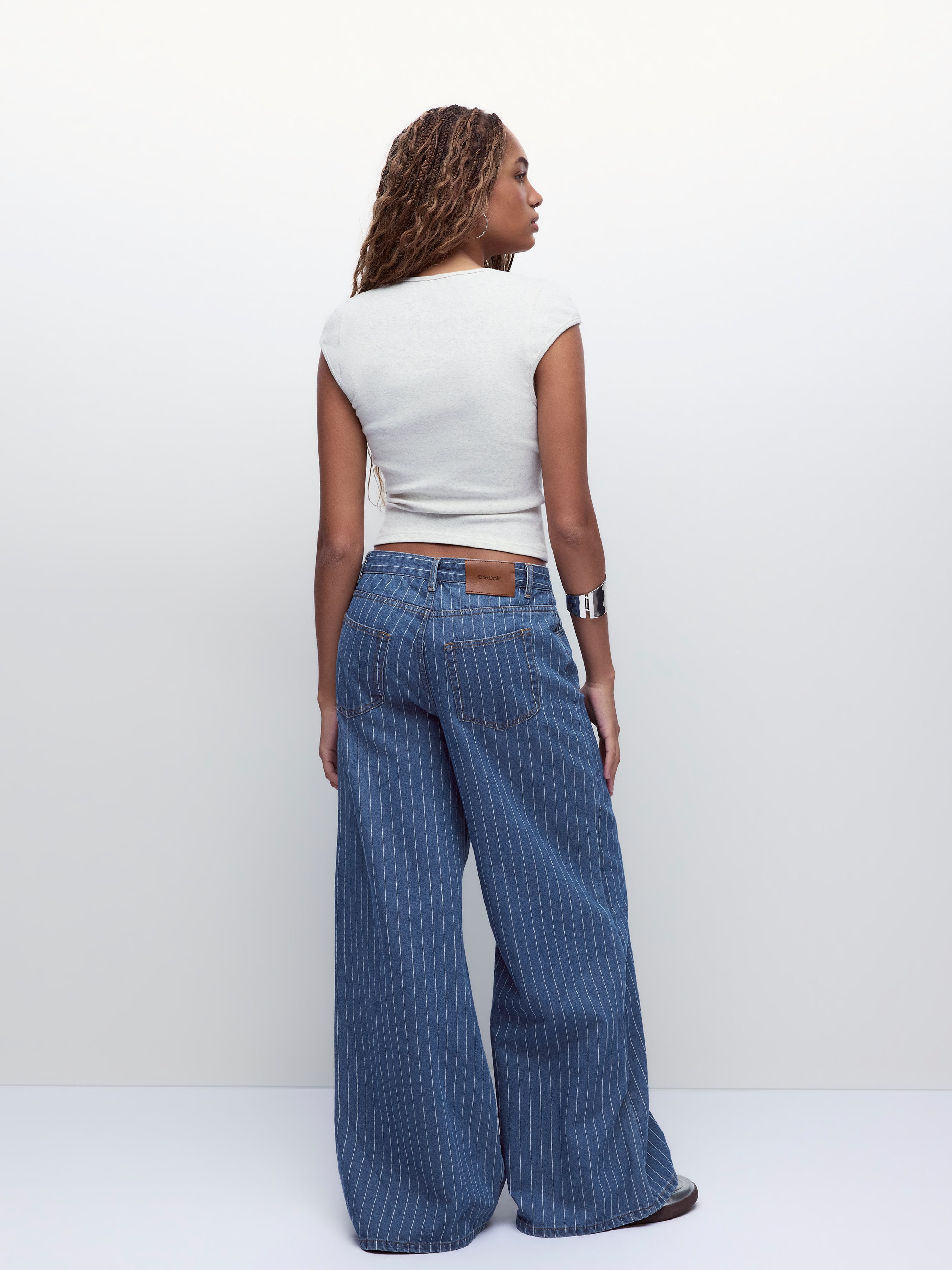 Denim Low-Rise Baggy Trousers - Blue Stripe