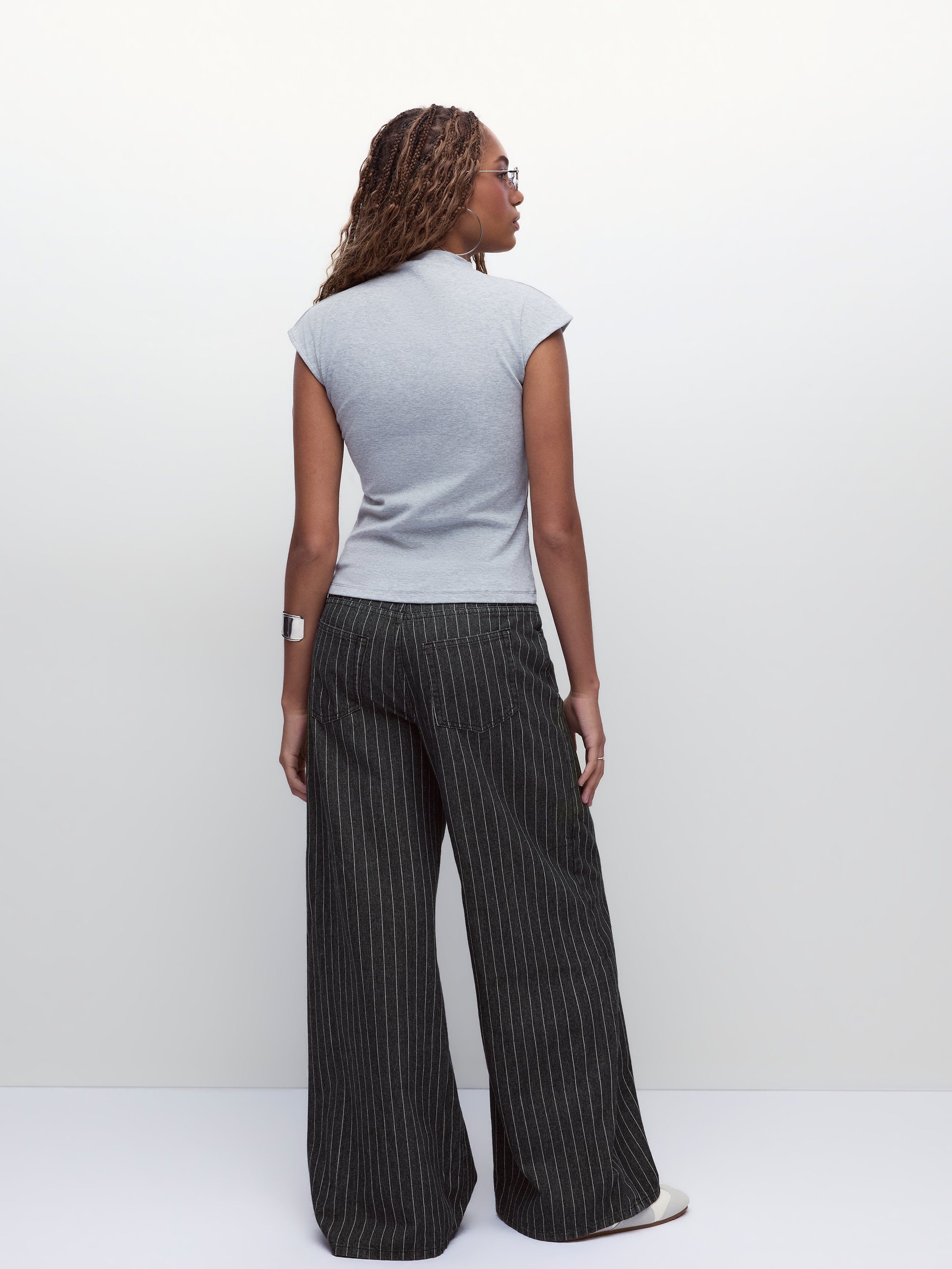 Denim Low-Rise Baggy Trousers - Black Stripe
