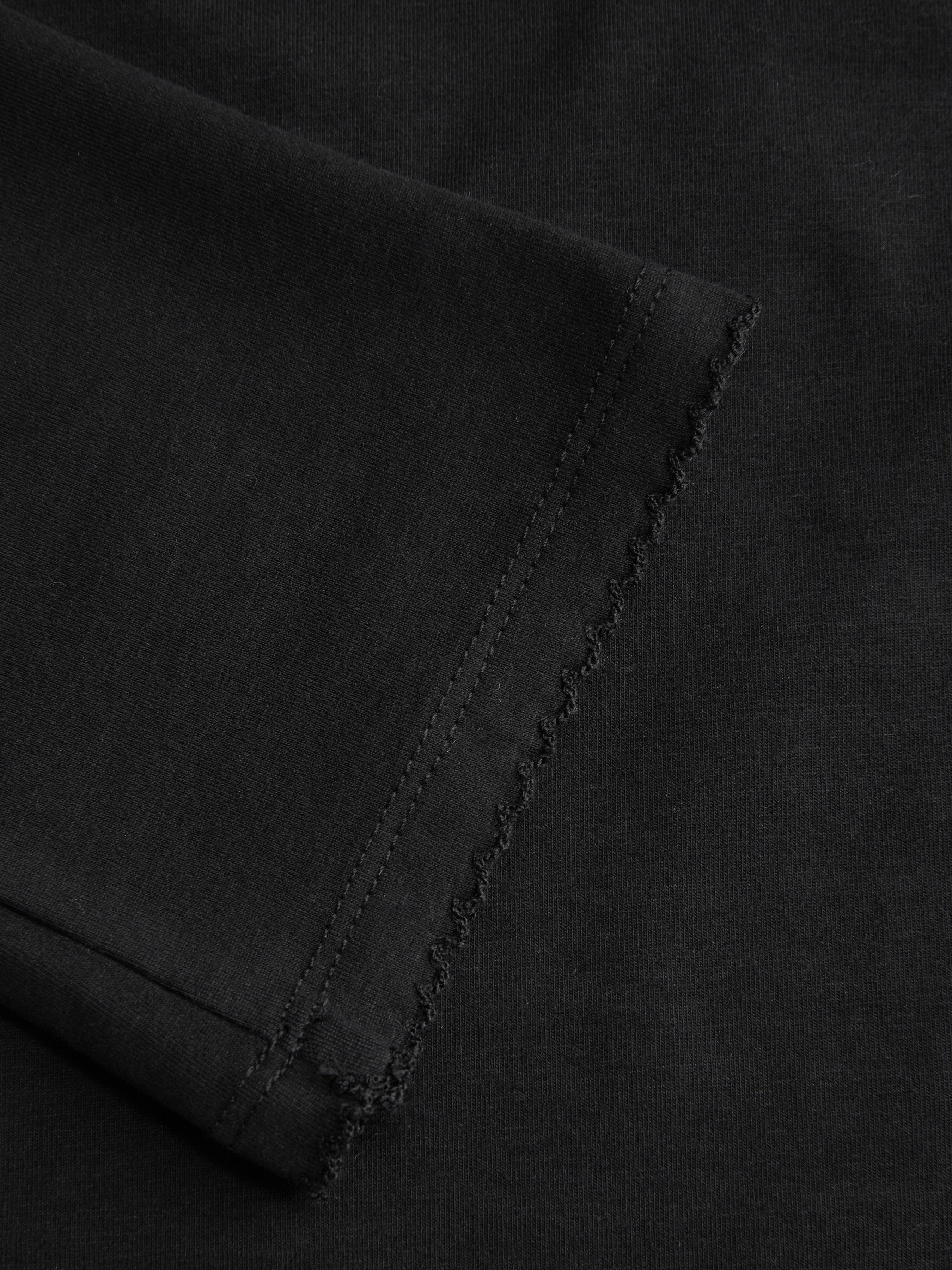 Knit Fabric Boat Neck Curved-Hem 3/4 Long Sleeve Tee - Black