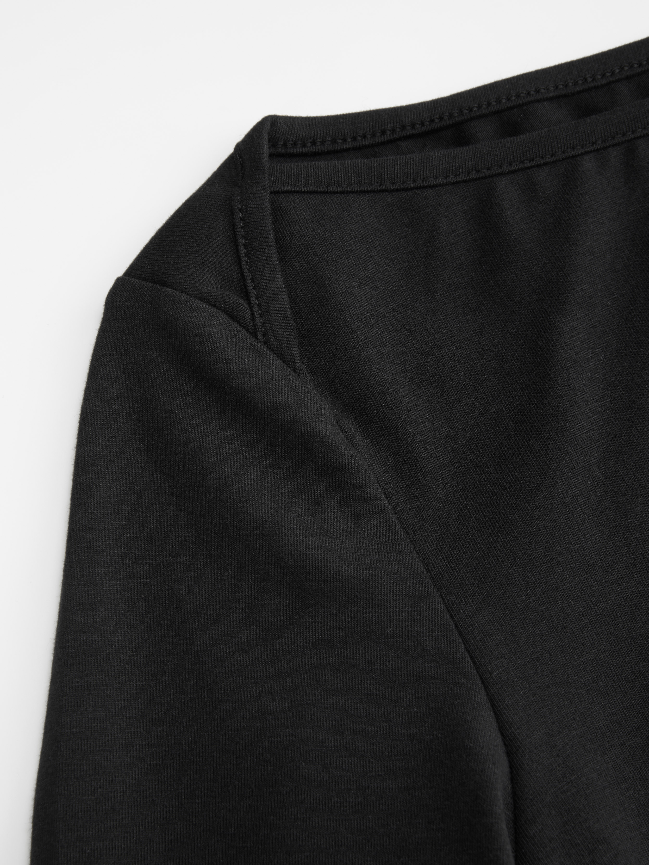 Knit Fabric Boat Neck Curved-Hem 3/4 Long Sleeve Tee - Black