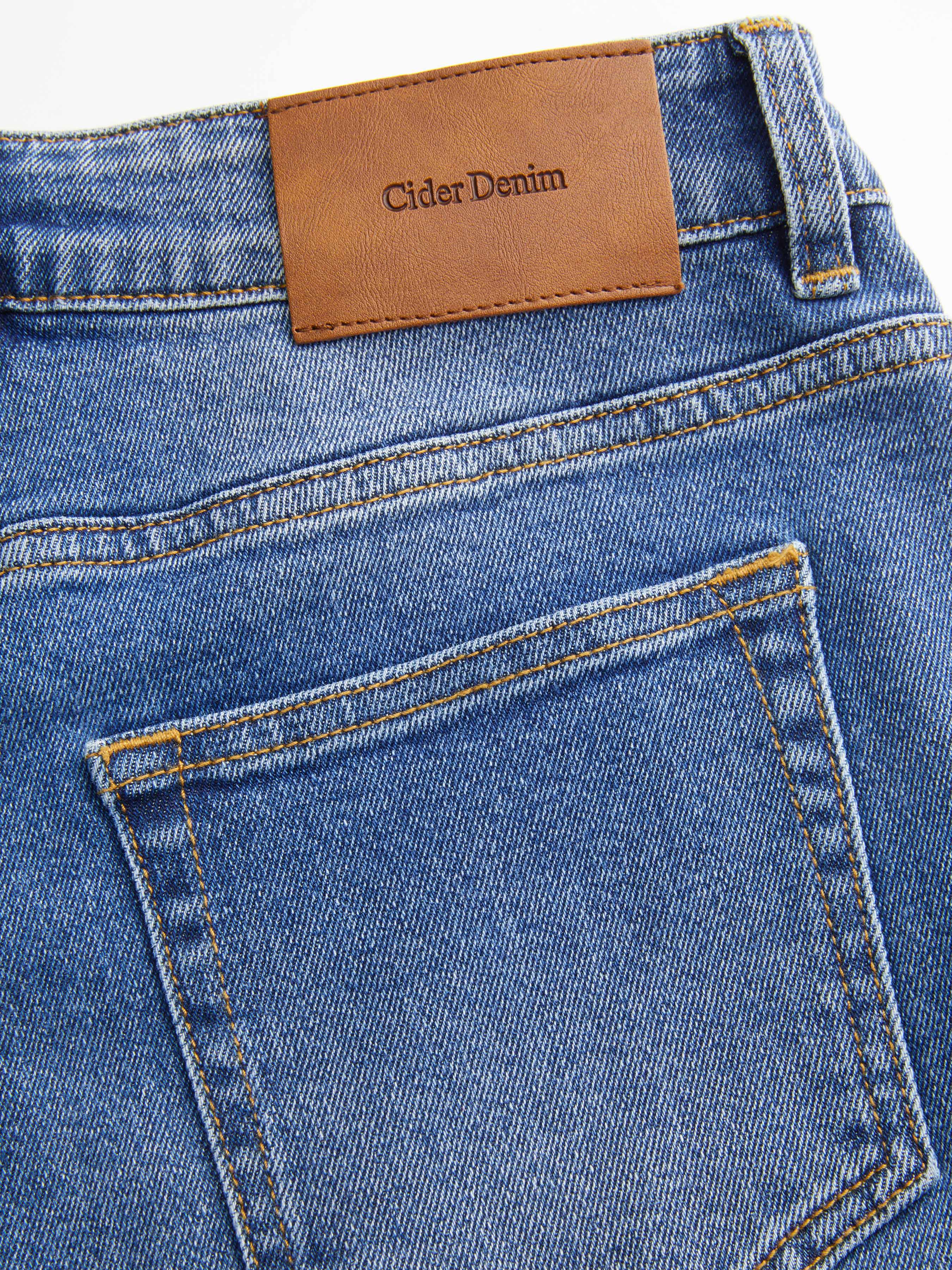 Denim High Rise Floral Embroidery Metal Detail Wide Leg Jeans