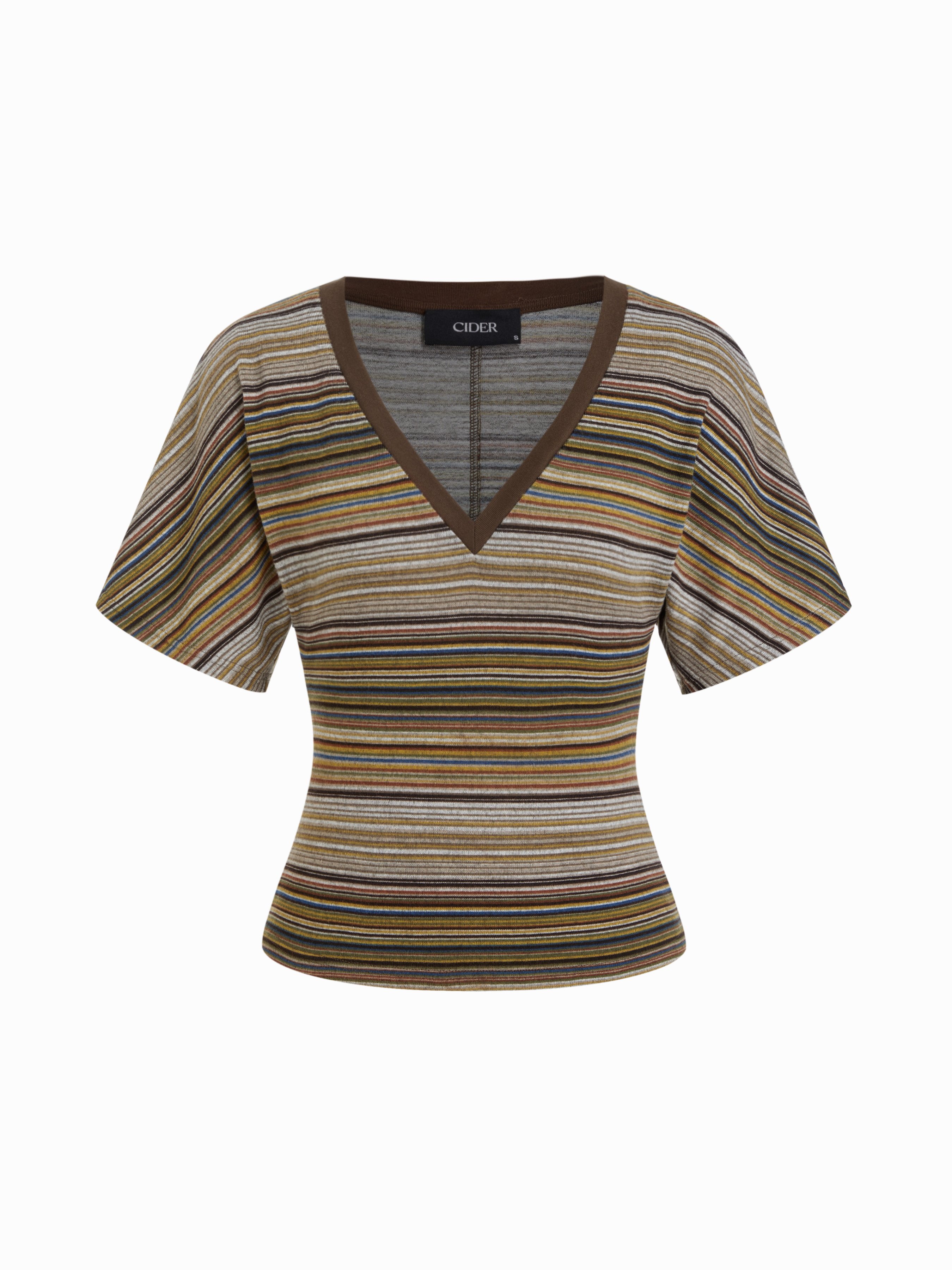 Cotton-blend High Stretch V-neck Short Sleeve Tee - Olive Green