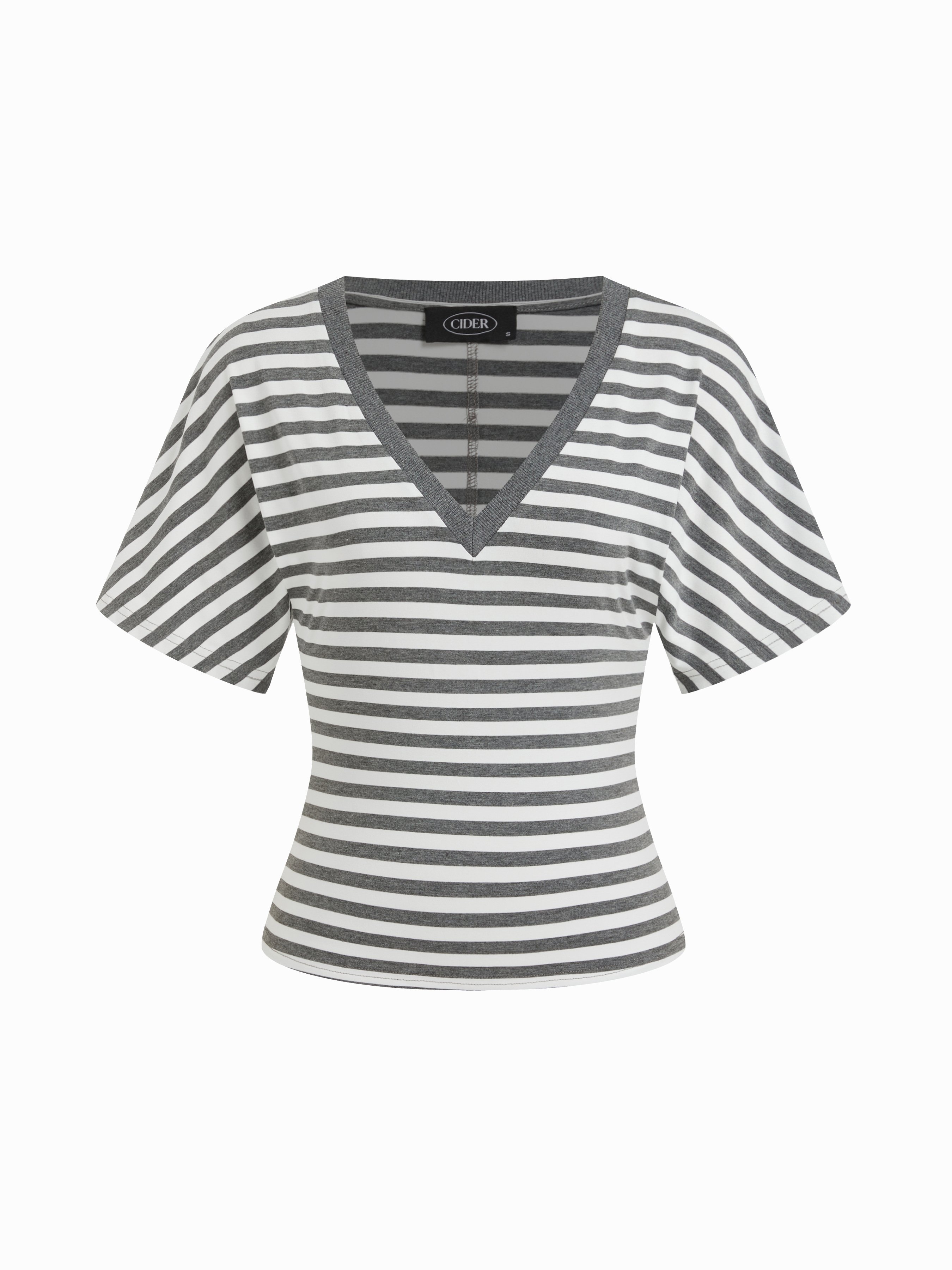 Cotton-blend High Stretch V-neck Short Sleeve Tee - Dark Grey