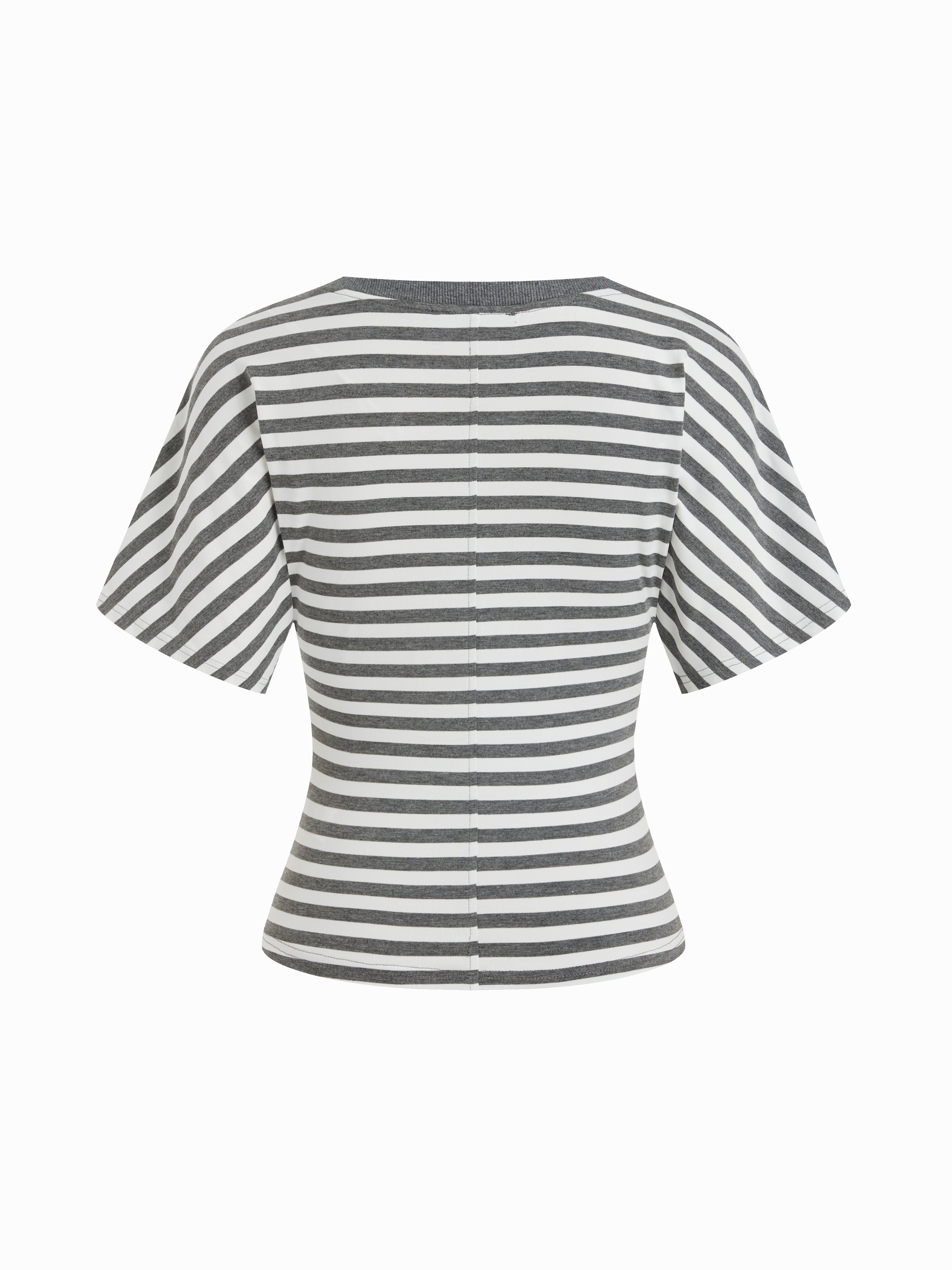 Cotton-blend High Stretch V-neck Short Sleeve Tee - Dark Grey