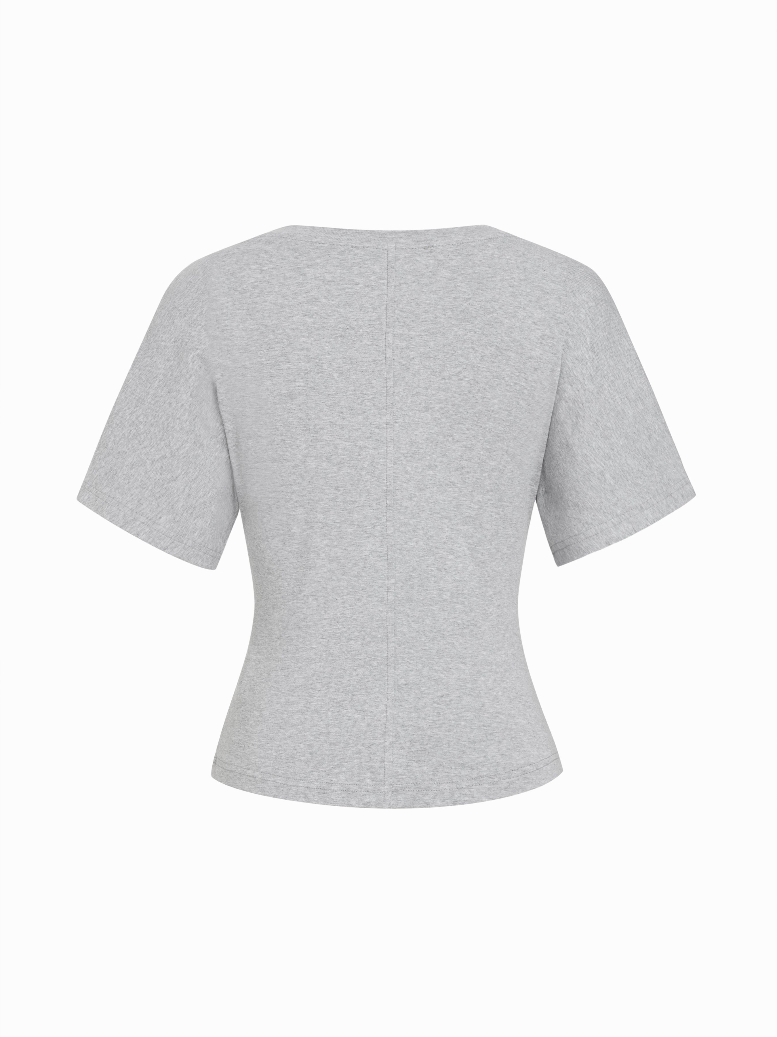 Cotton-blend High Stretch V-neck Short Sleeve Tee - Light Grey