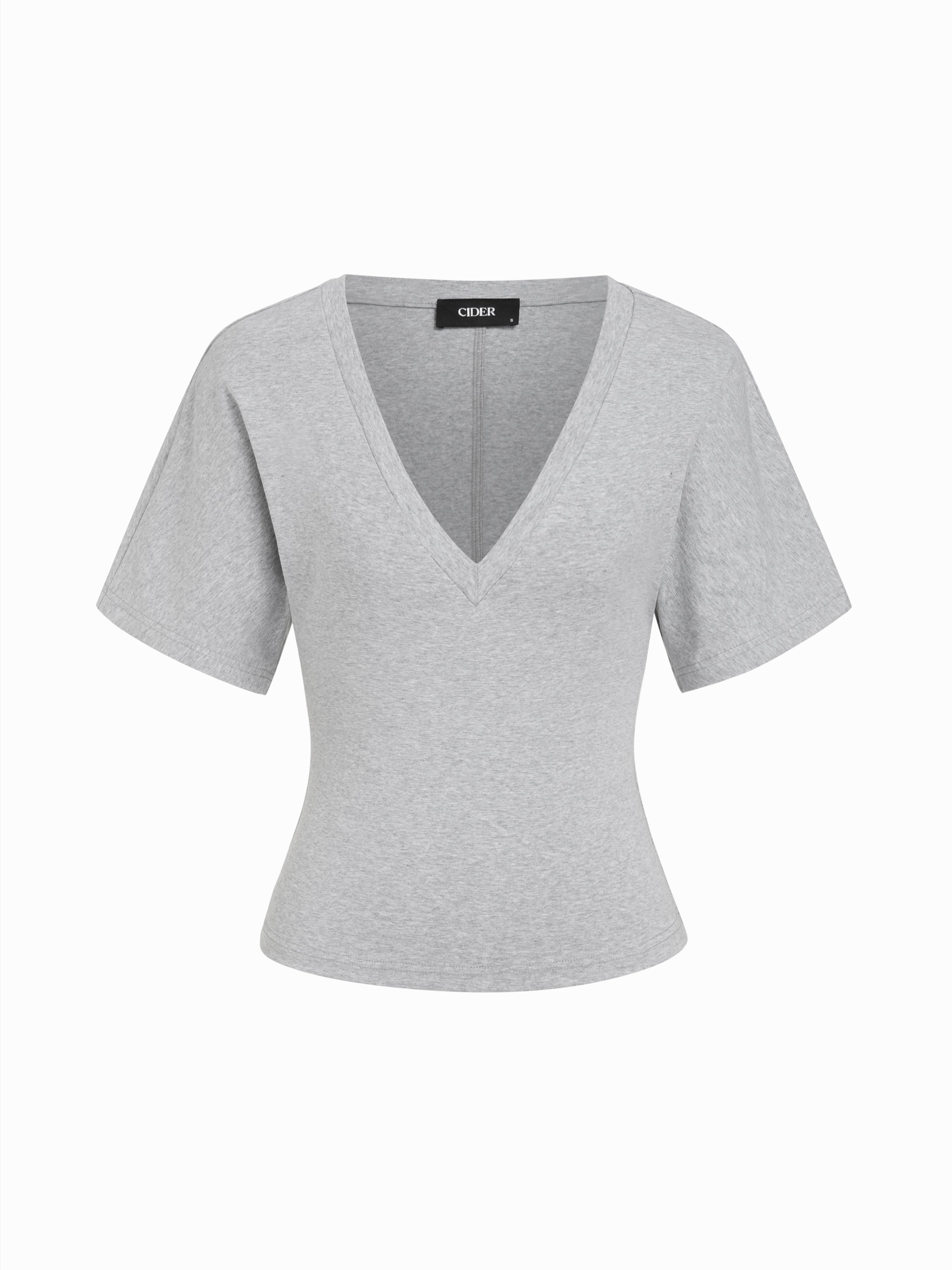 Cotton-blend High Stretch V-neck Short Sleeve Tee - Light Grey