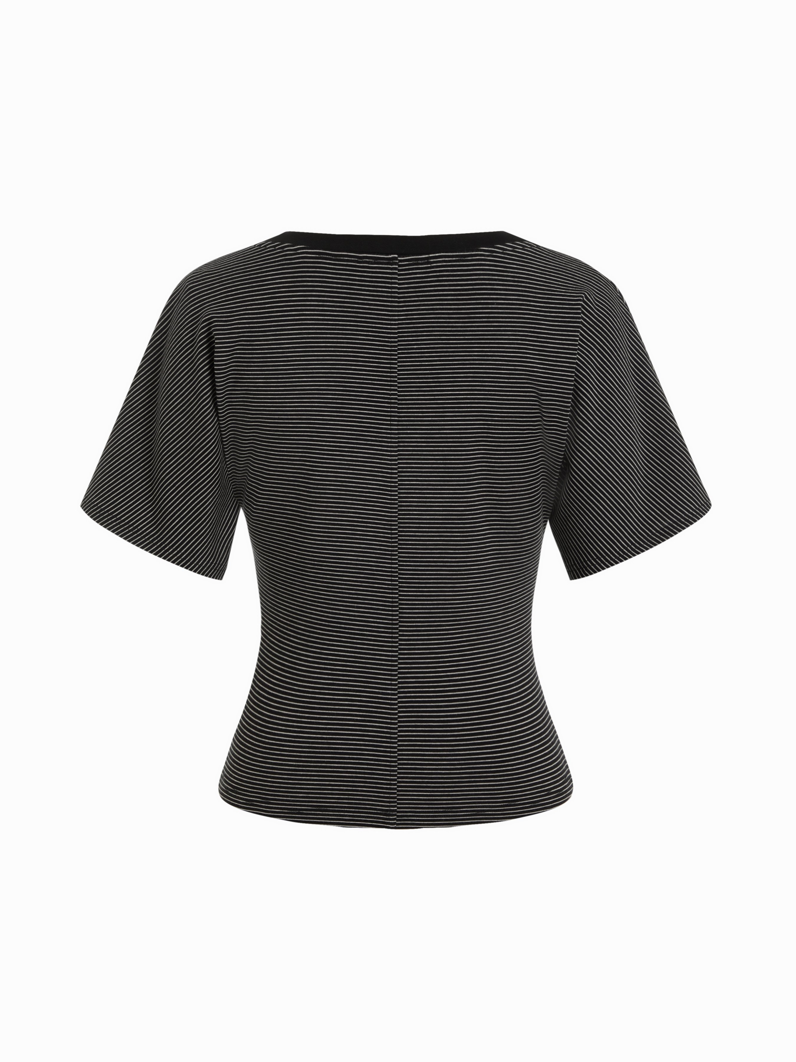 Cotton-blend High Stretch V-neck Short Sleeve Tee - Black Micro Pinstripe