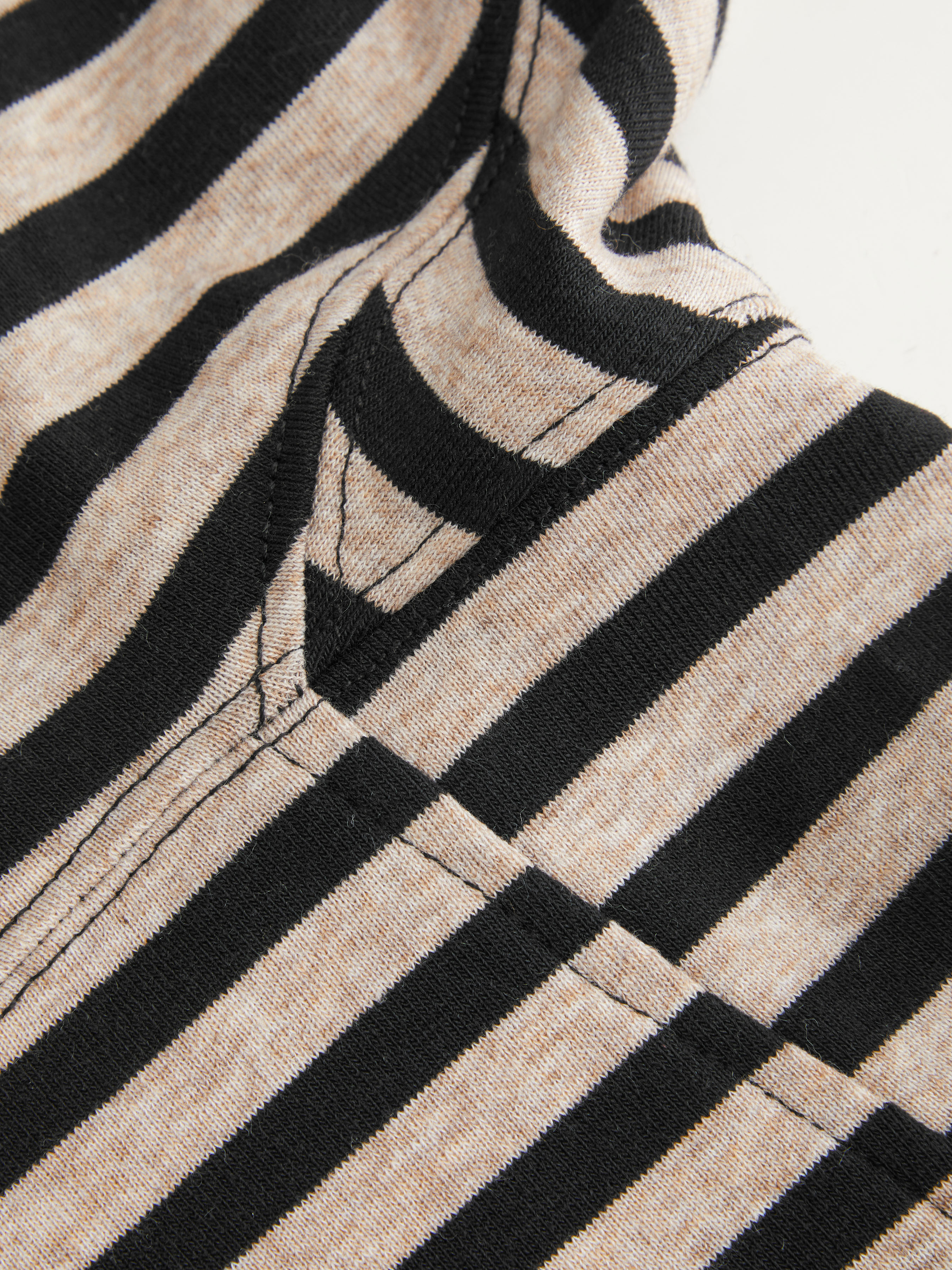 Cotton-blend Stripe Round Neckline Mid-length Sleeve Cinched Waist Tee - Black Stripe
