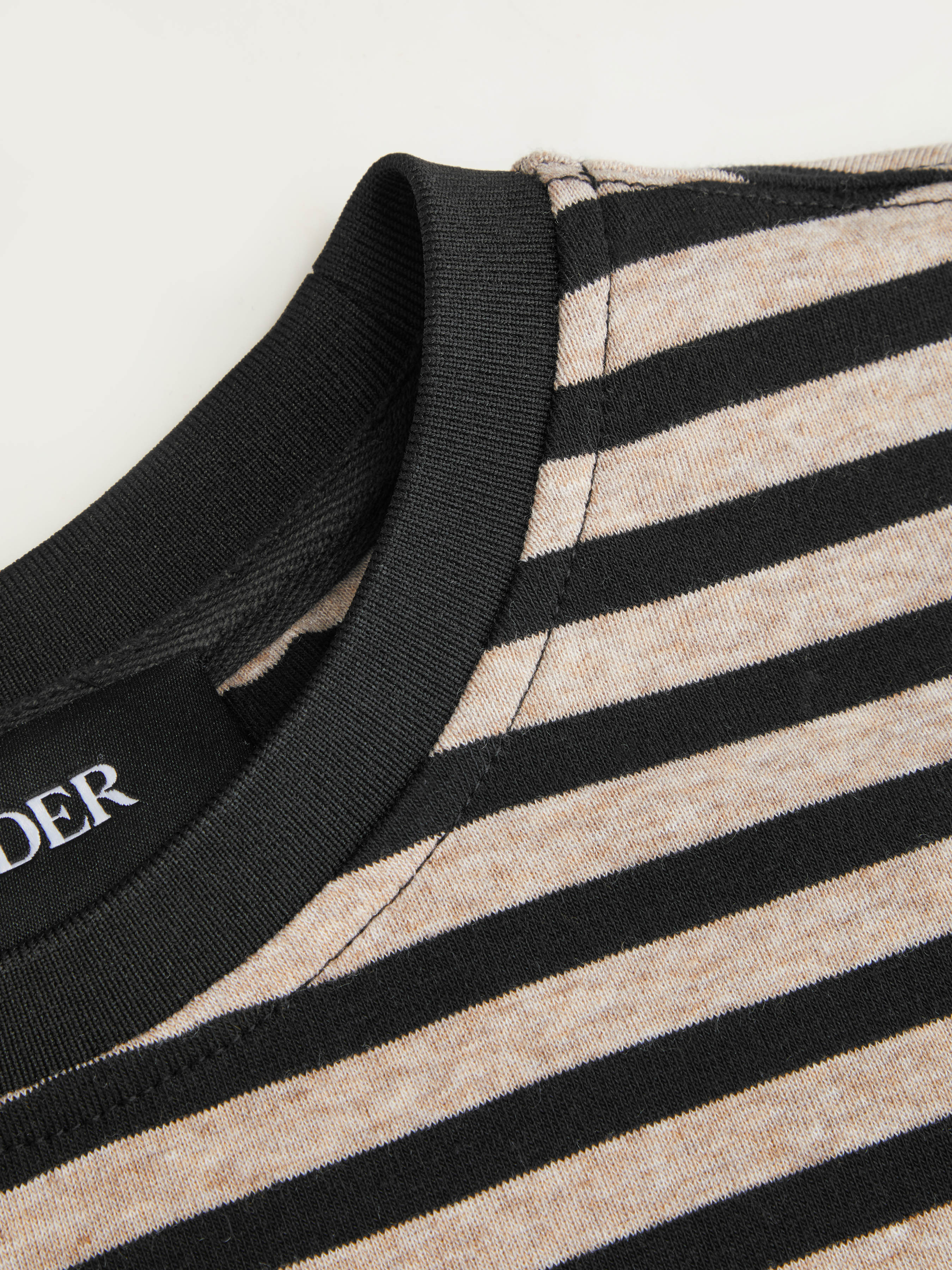 Cotton-blend Stripe Round Neckline Mid-length Sleeve Cinched Waist Tee - Black Stripe