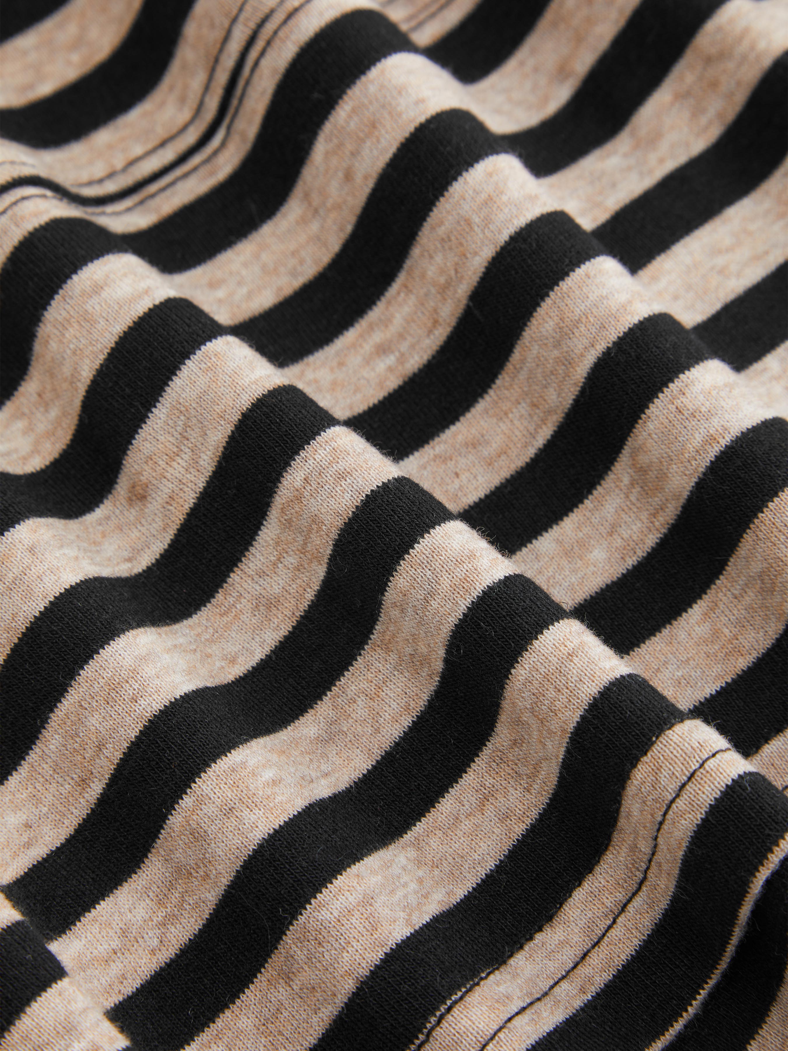 Cotton-blend Stripe Round Neckline Mid-length Sleeve Cinched Waist Tee - Black Stripe
