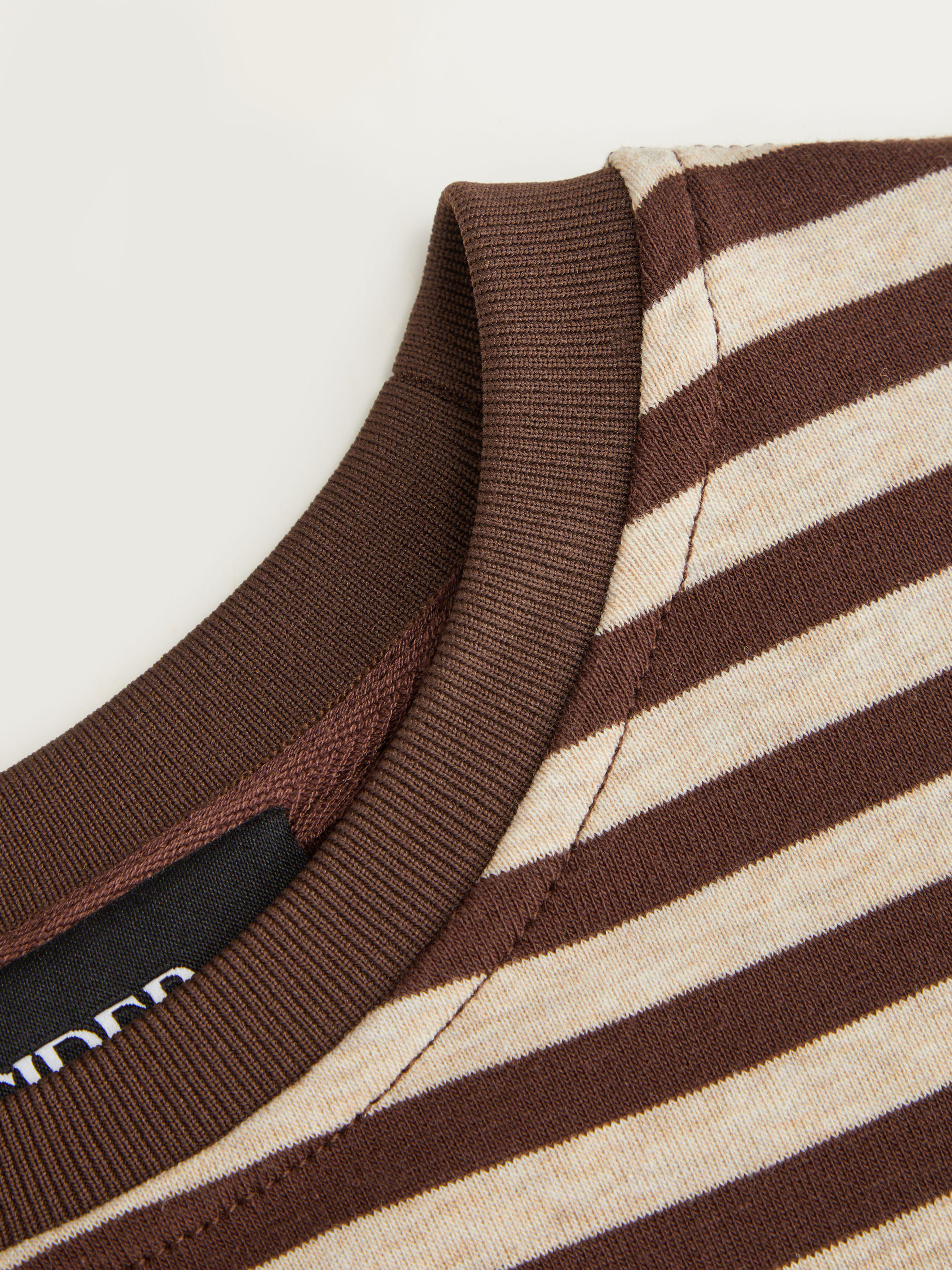 Cotton-blend Stripe Round Neckline Mid-length Sleeve Cinched Waist Tee - Brown