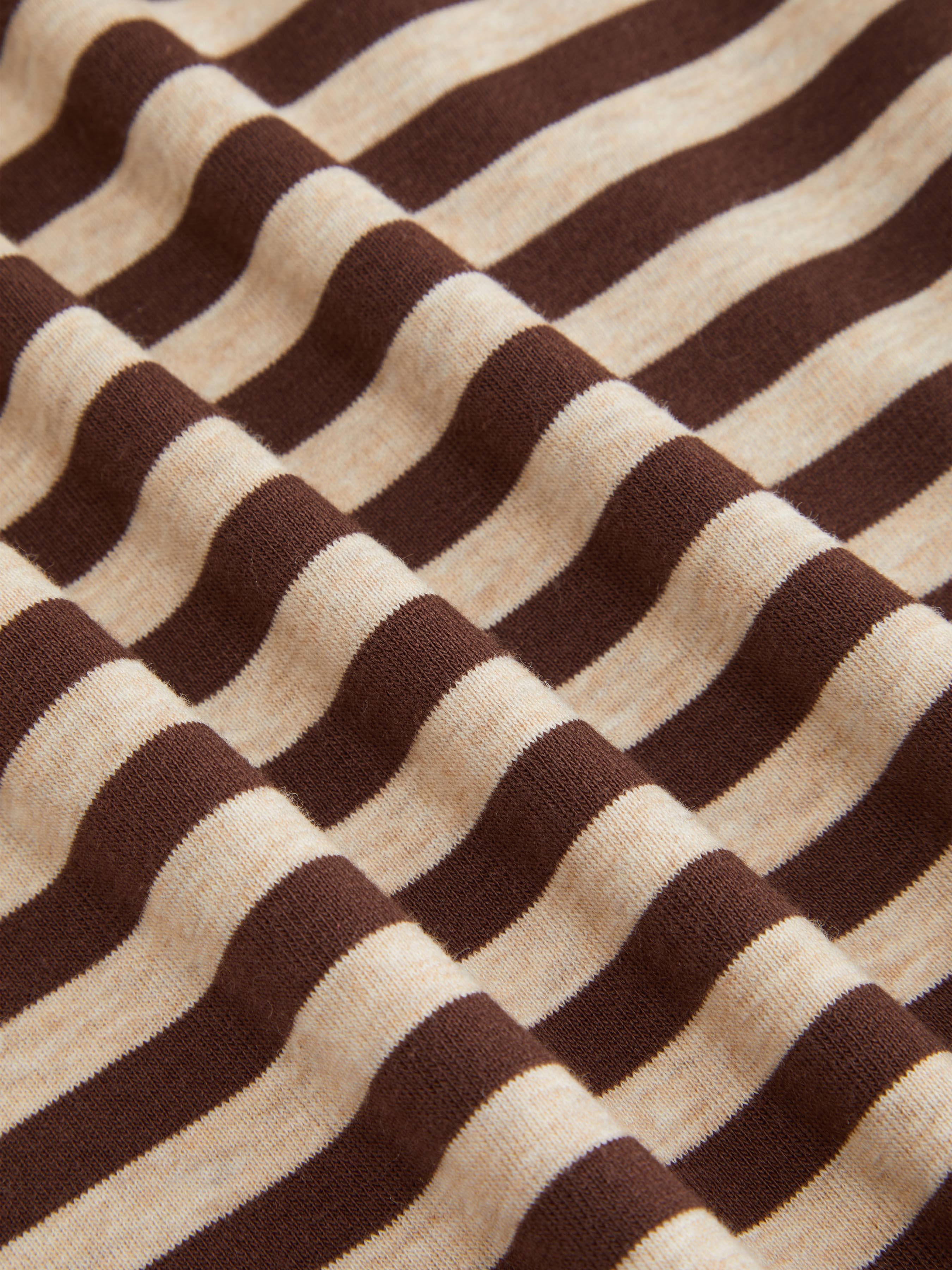 Cotton-blend Stripe Round Neckline Mid-length Sleeve Cinched Waist Tee - Brown