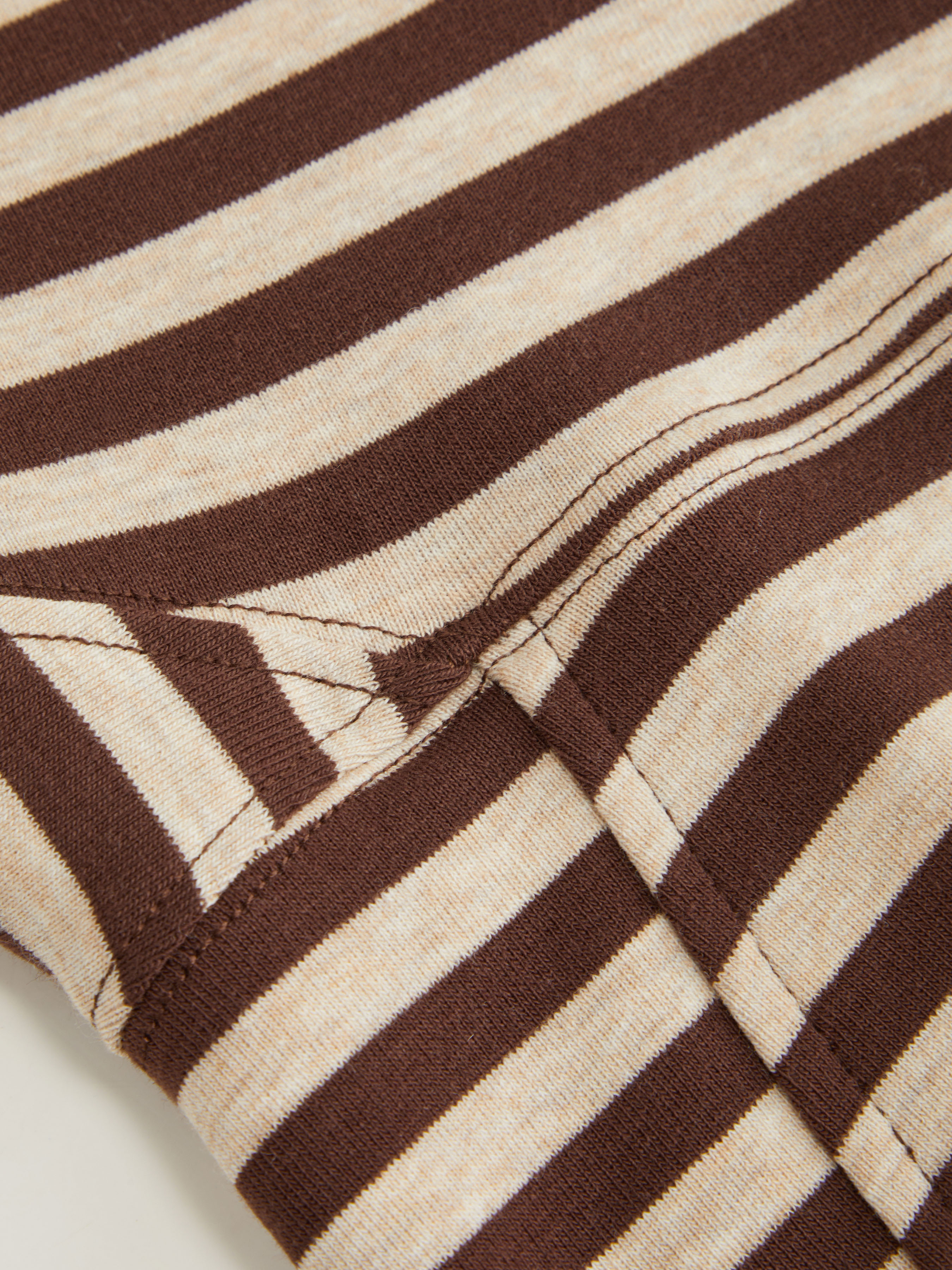 Cotton-blend Stripe Round Neckline Mid-length Sleeve Cinched Waist Tee - Brown