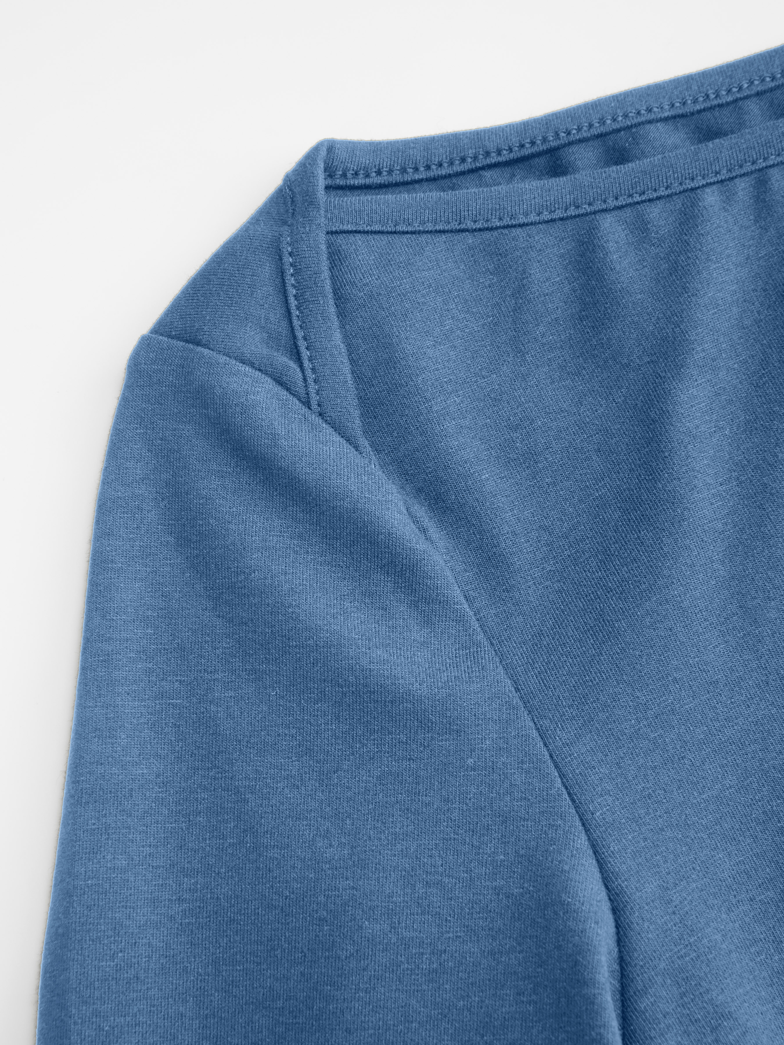 Knit Fabric Boat Neck Curved-Hem 3/4 Long Sleeve Tee - Mid Blue