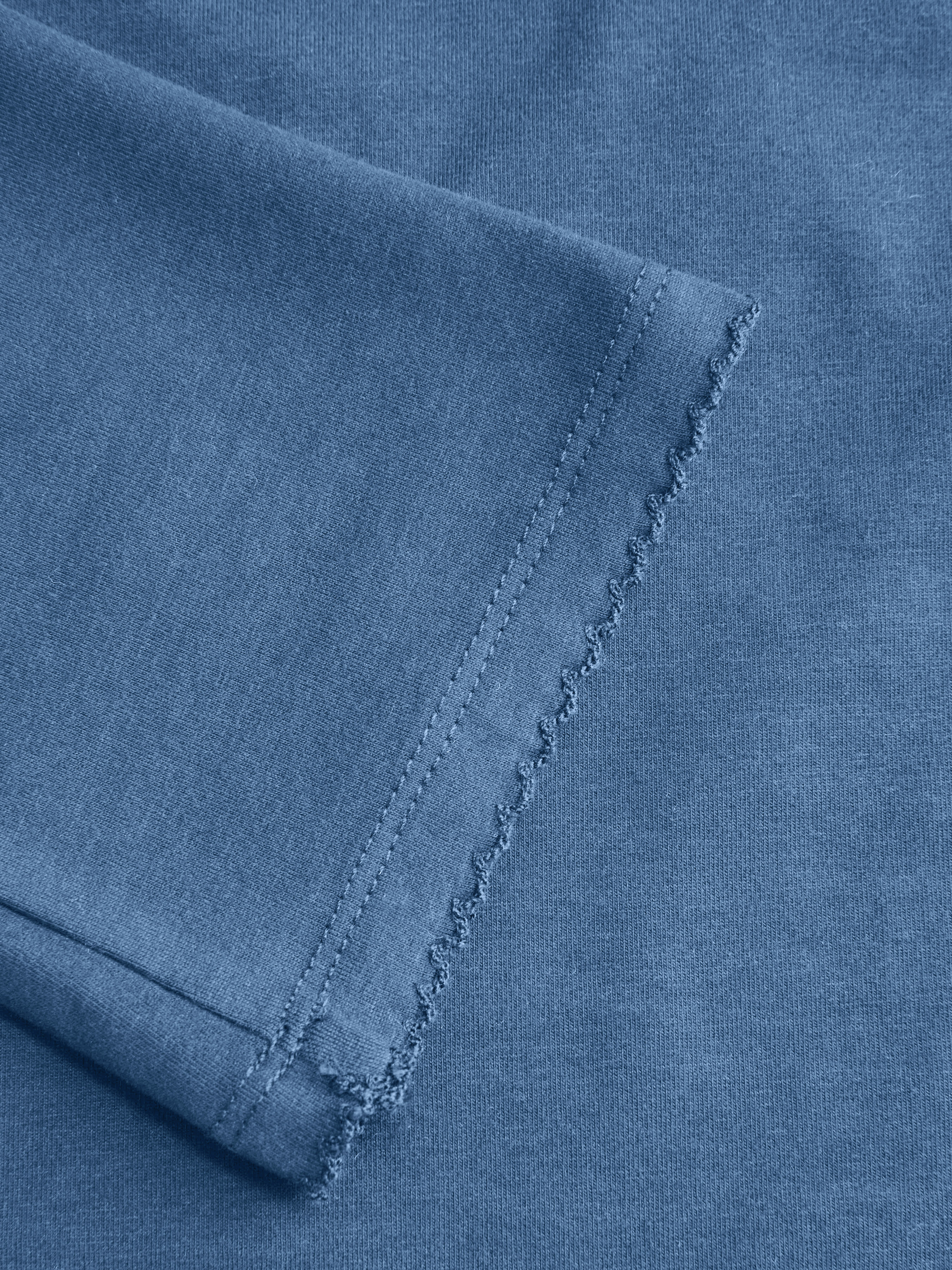 Knit Fabric Boat Neck Curved-Hem 3/4 Long Sleeve Tee - Mid Blue
