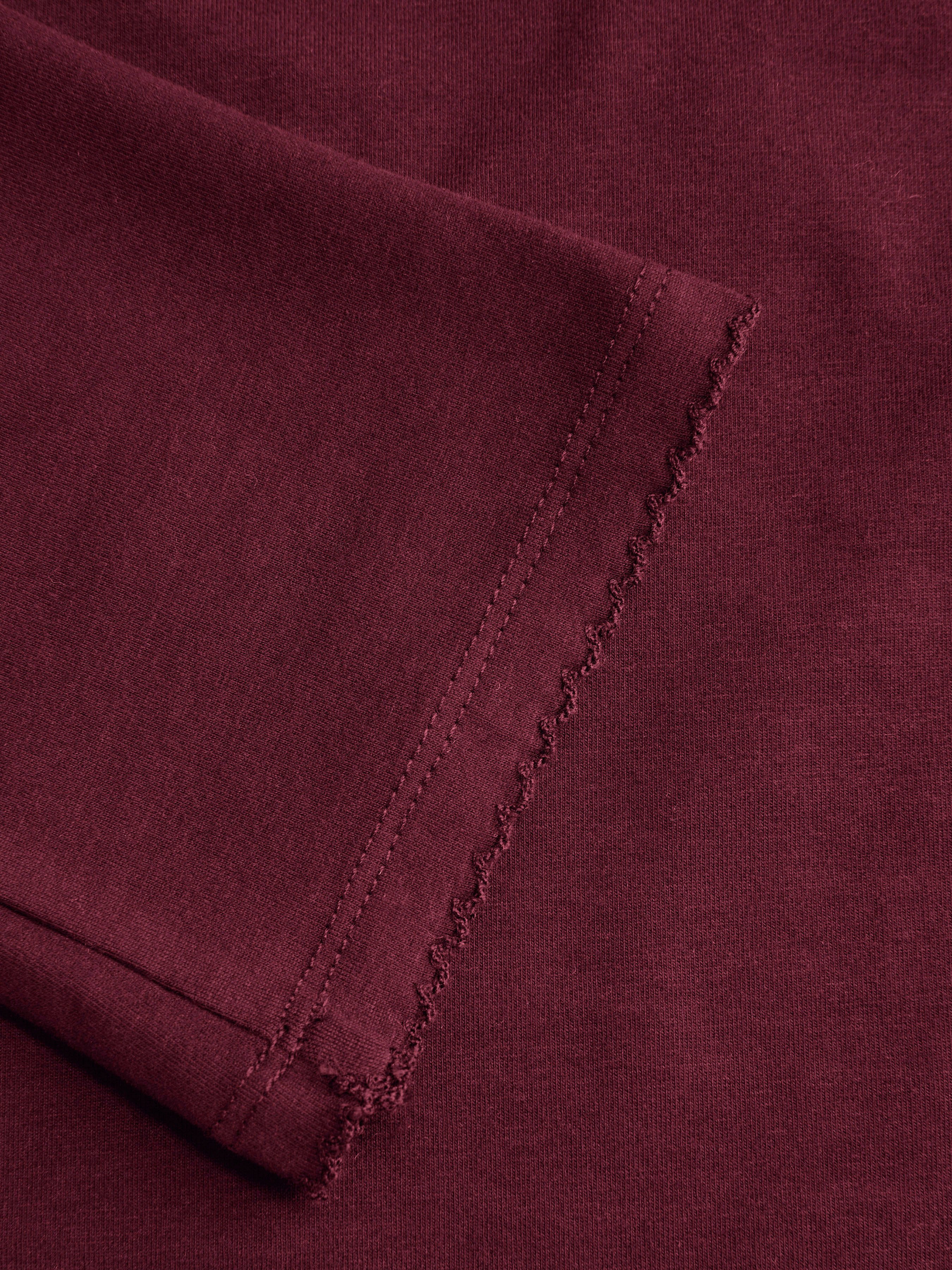 Knit Fabric Boat Neck Curved-Hem 3/4 Long Sleeve Tee - Wine