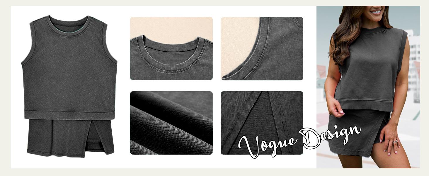 UANEO Summer Sets Women 2 Piece Outfits Shorts Tank Top and Casual Skort Lined Split Athletic Skirt Set Travel Outfit