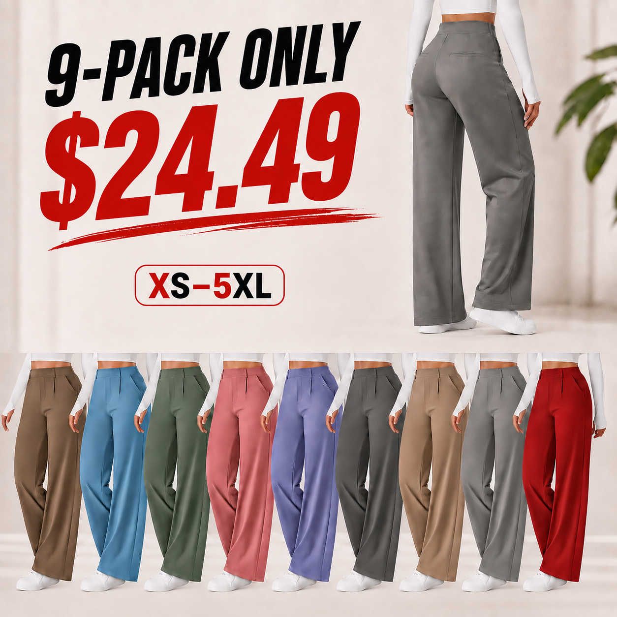 ⚡Summer Sale!High Waisted Side Pocket Straight Leg Work Pants